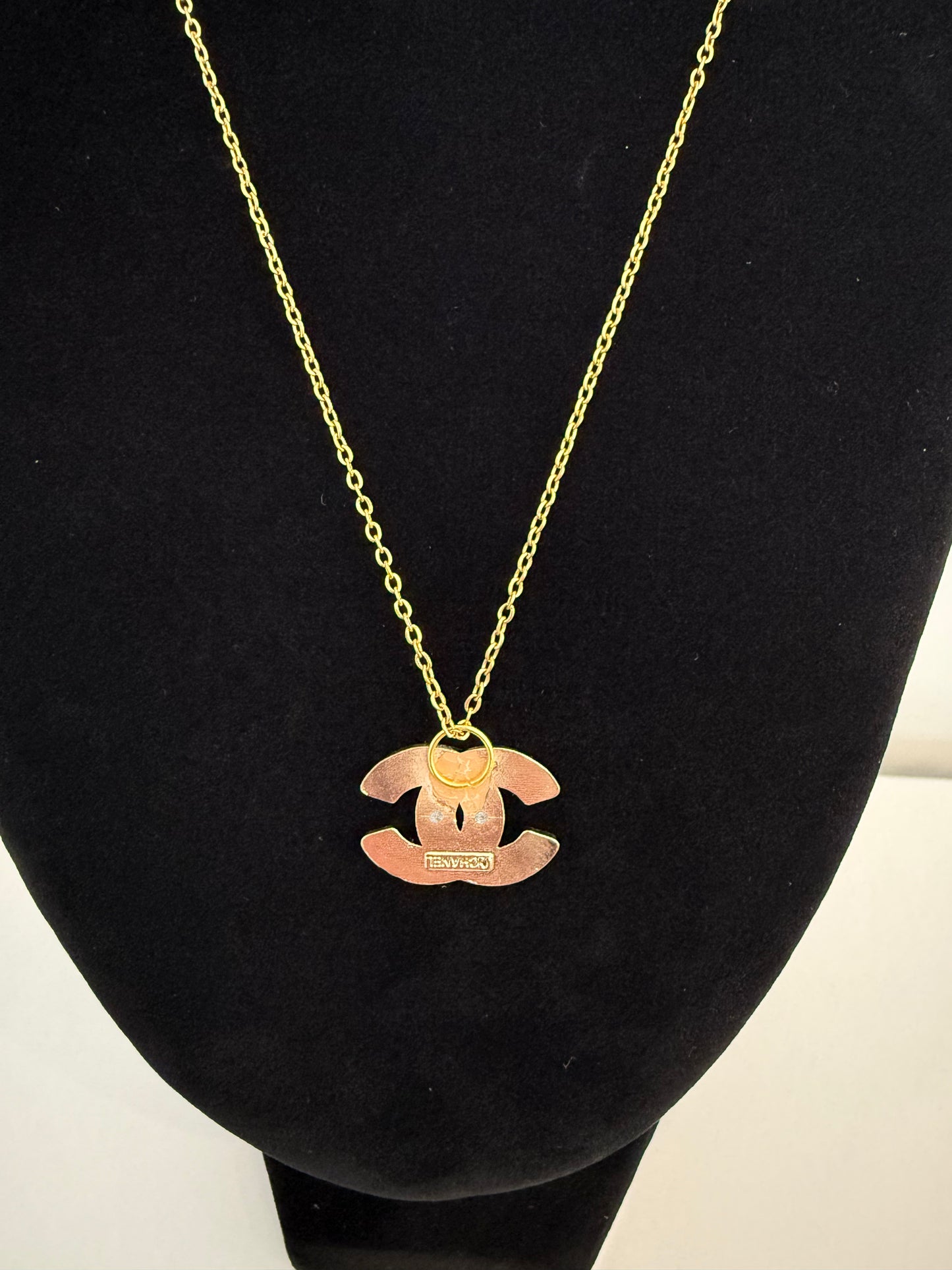 Upcycled Chanel gold plated pearl CC necklace ( was a button previously ) stamped !!