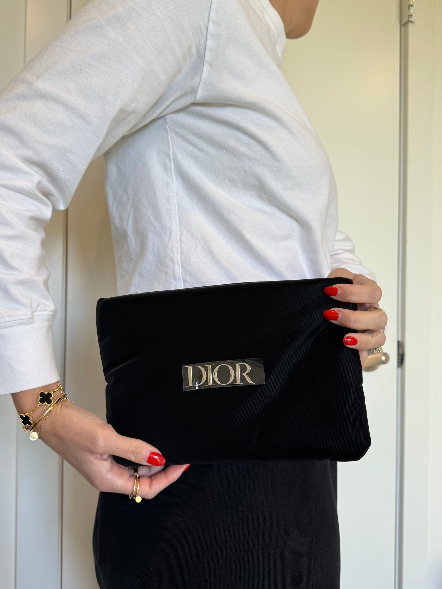 Dior new in box with stickers on black and silver zipper top clutch!
