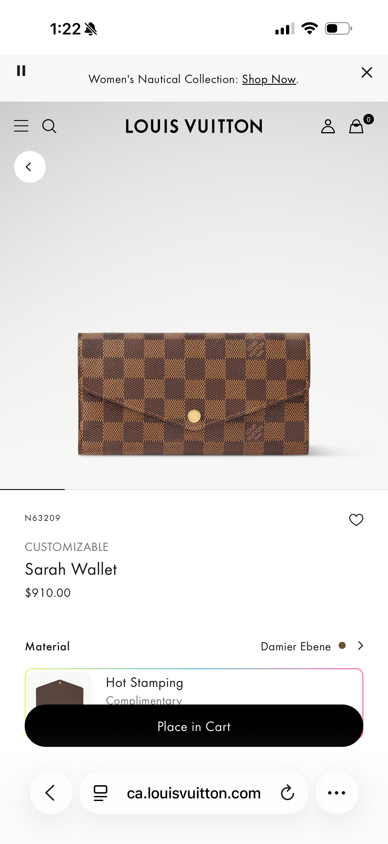 Authentic Louis Vuitton Damier Ebene Sarah wallet with added removeable strap ! Fits all phones cards cash coins etc retail $910