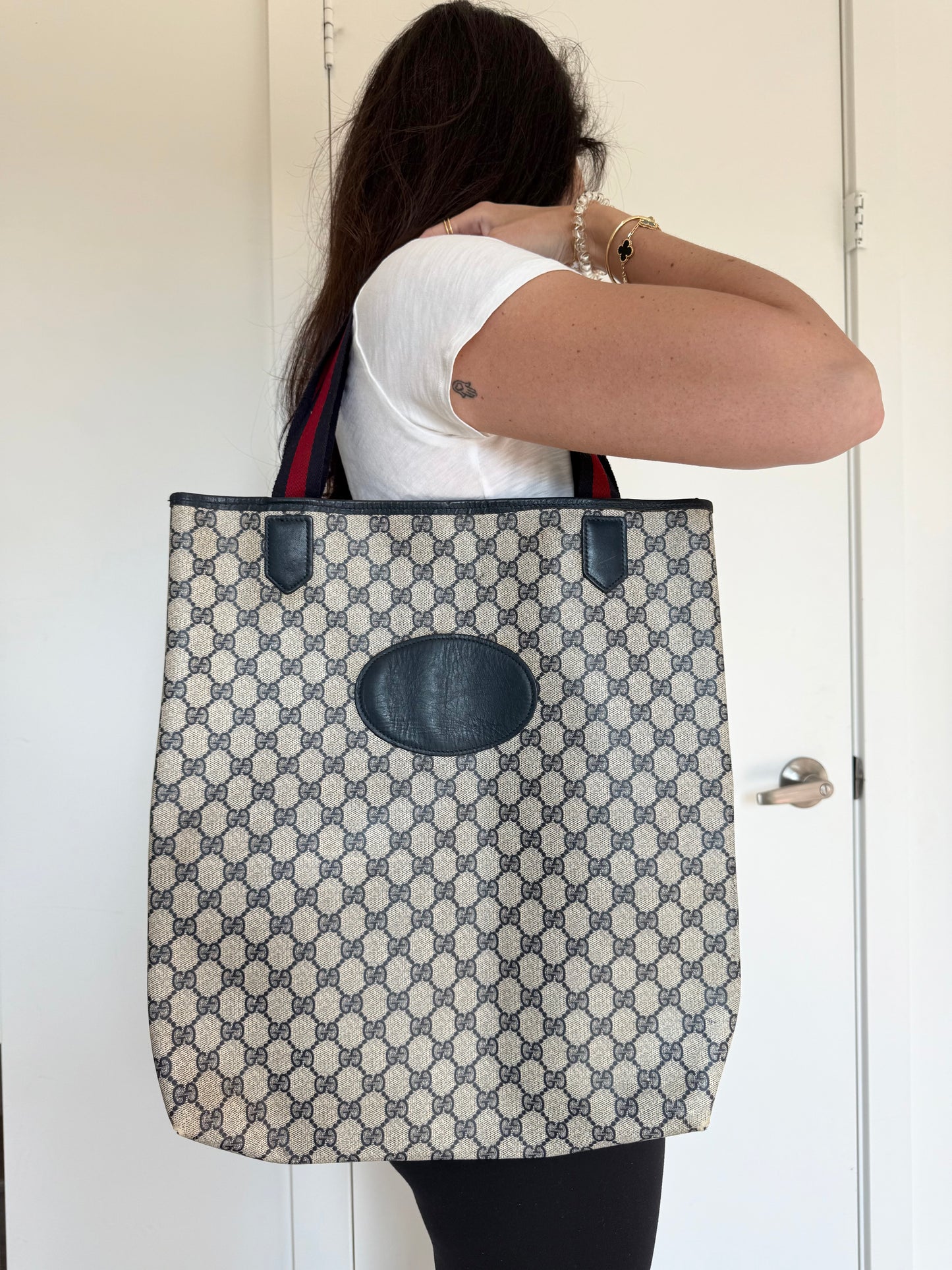 Rare vintage Gold Gucci supreme Ophidia blue web shoulder tote fits laptops documents etc heavy heavy duty gorgeous preloved condition
