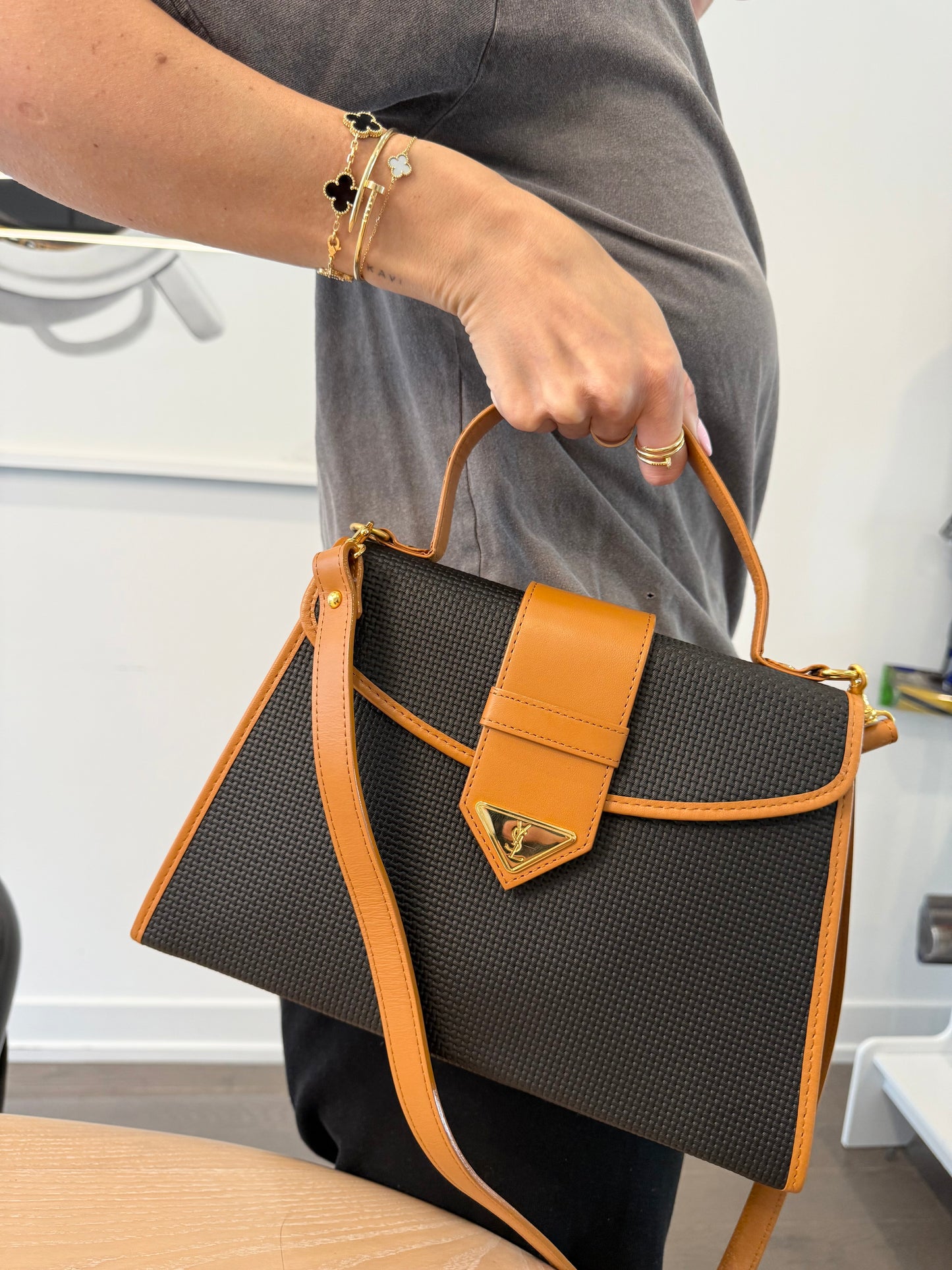Yves Saint Laurent 2 way pristine condition 2 way magnetic closure top closure top handle bag