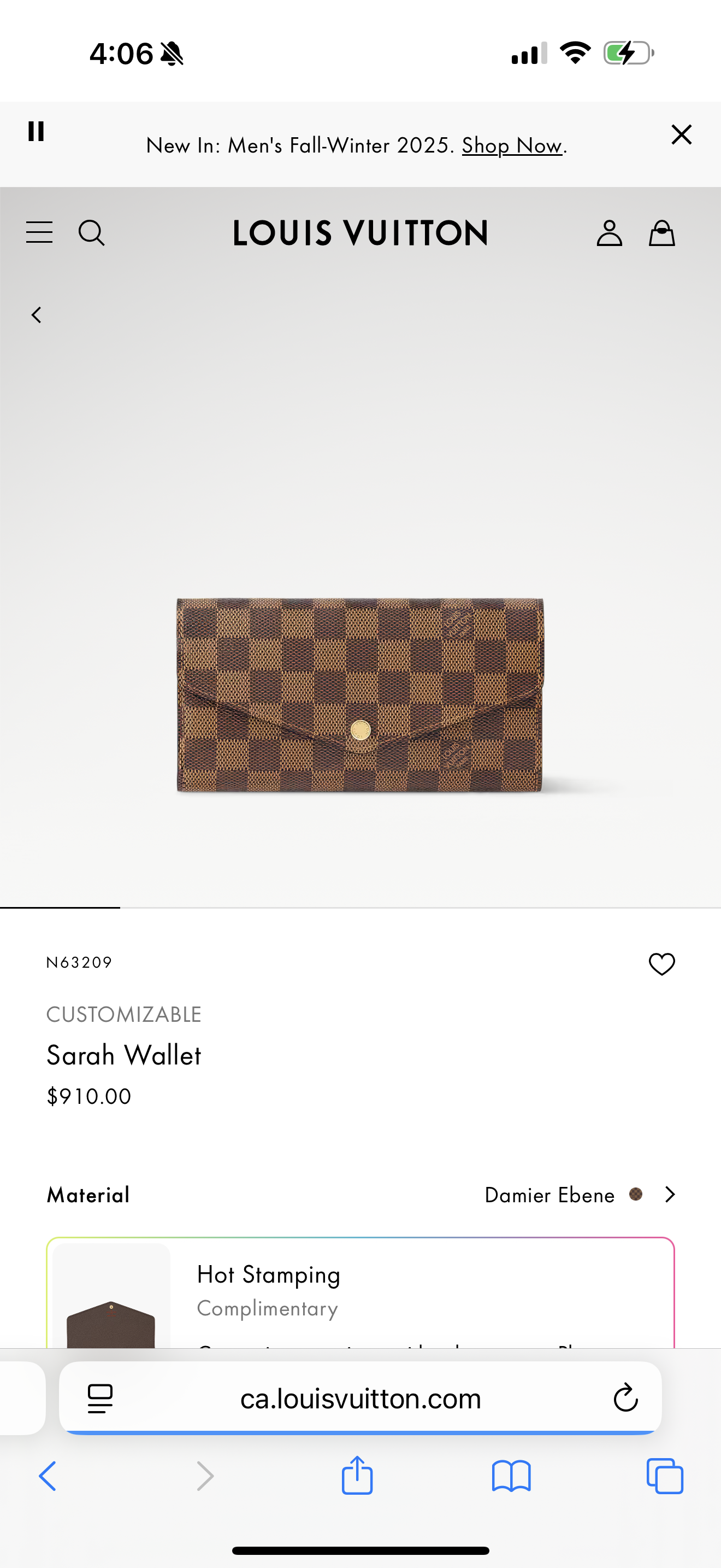 Louis Vuitton damier ebene Sarah wallet with pink interior in absolute pristine condition fits phones cards cash coins etc retail is $910 plus tax ! Added strap is included free