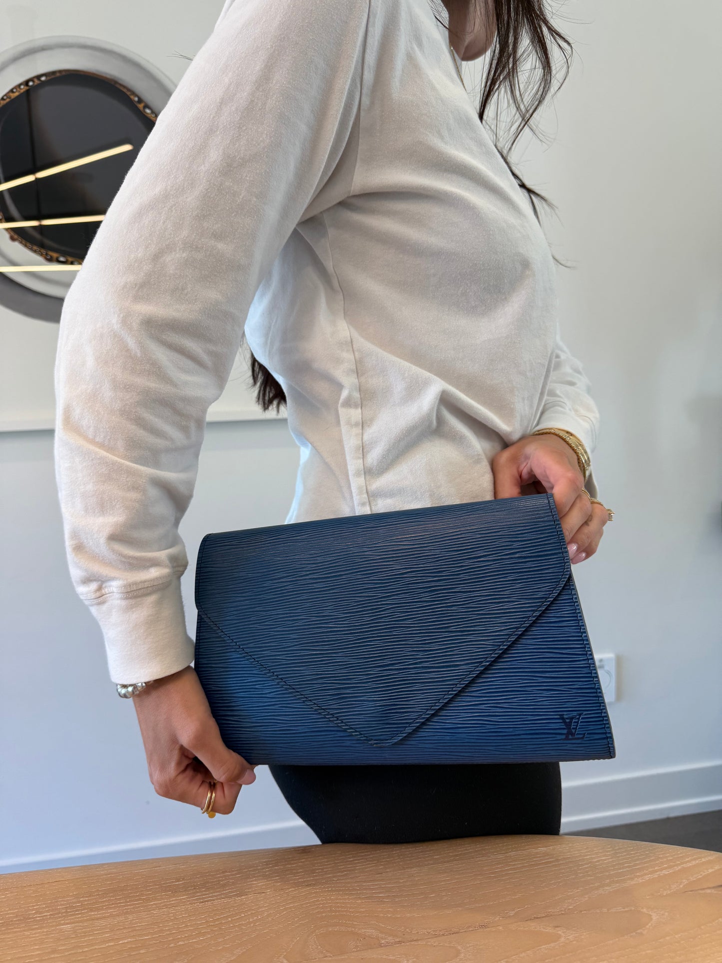 Louis Vuitton blue Epi arts deco Gm crossbody clutch with added strap in gorgeous condition! Fits phones keys wallets makeup etc