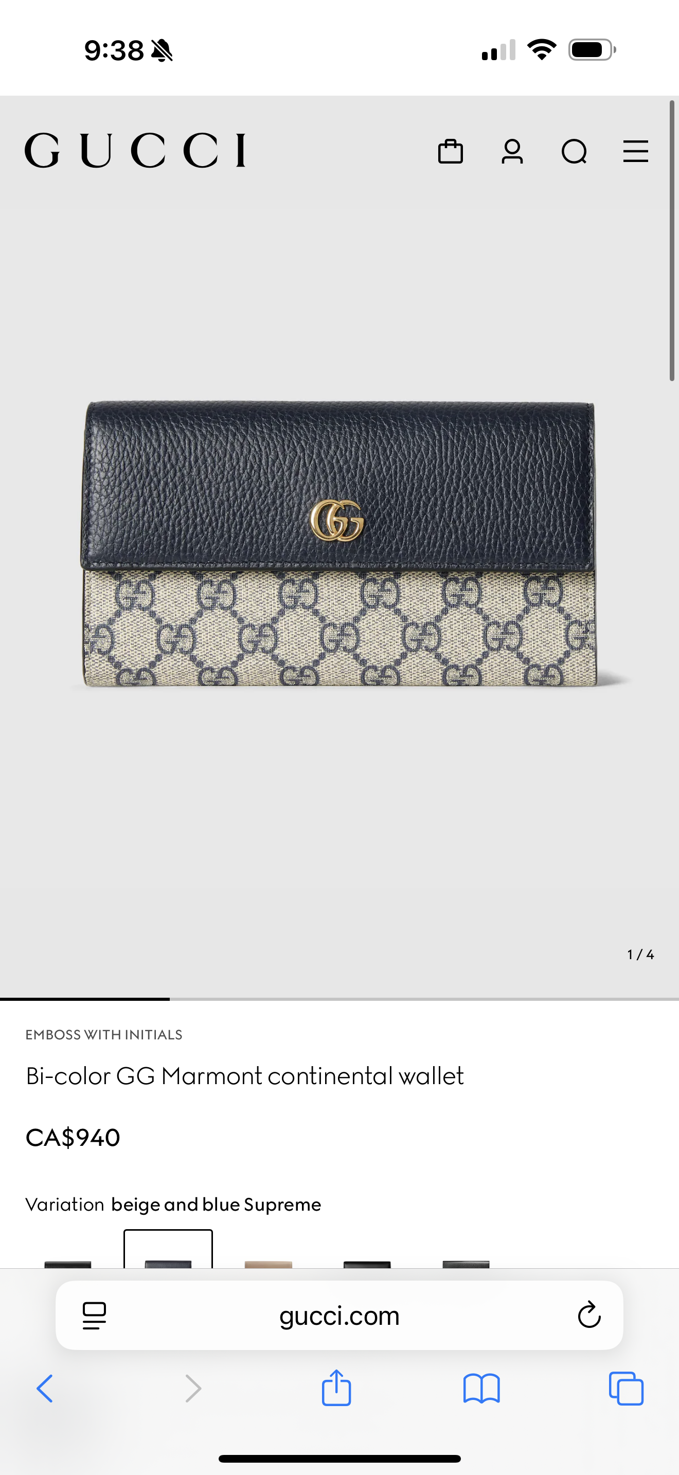 Rare Gucci supreme white/gold wallet xl with added strap and dustbag! Retail $935+ fits phone keys cards etc