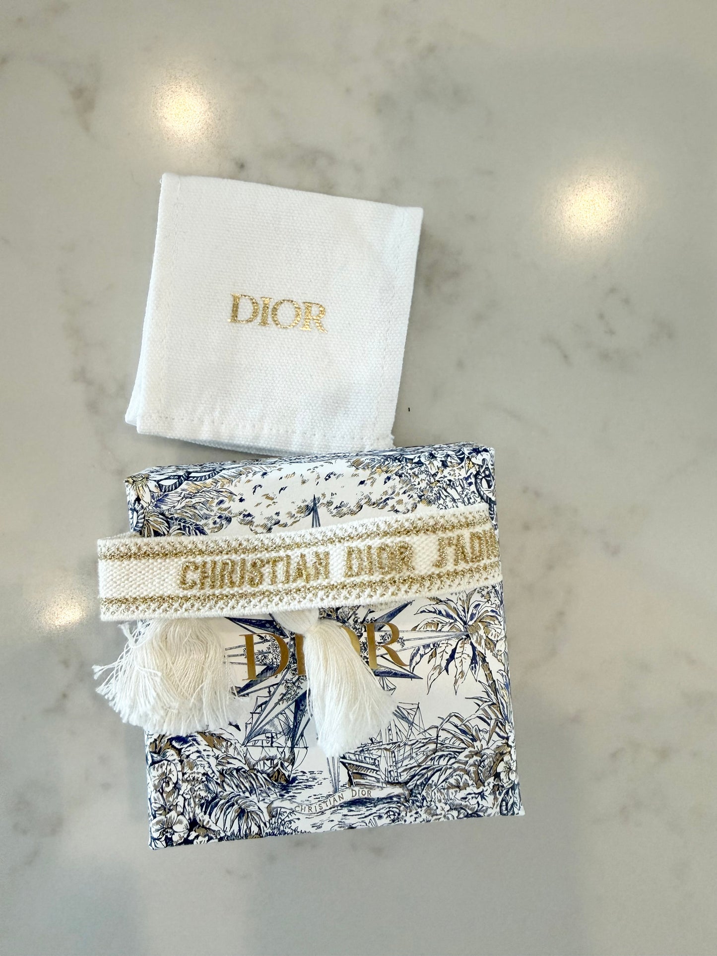 Authentic Brand New in box Dior adjustable strap white / gold bracelet fits all sizes