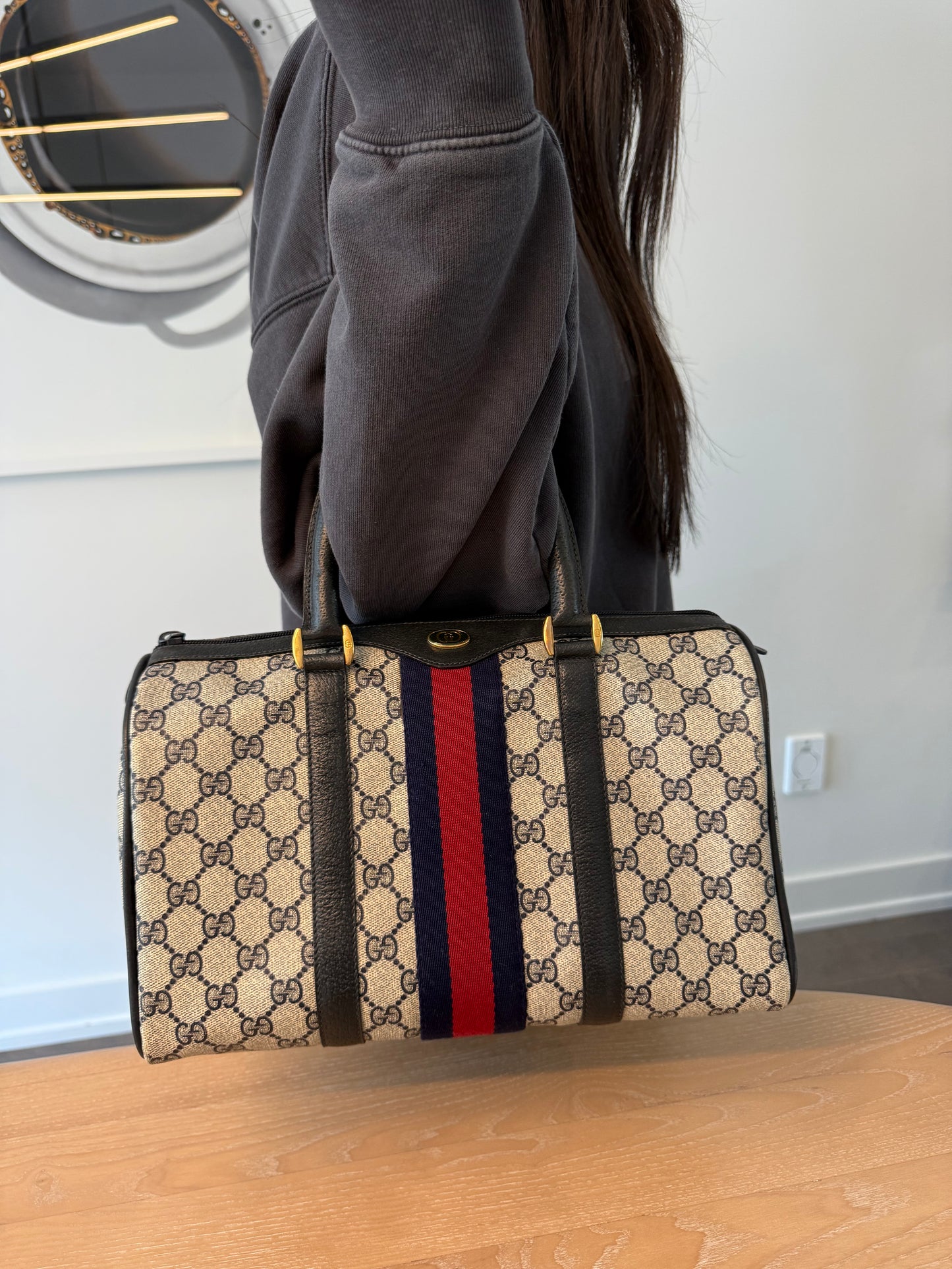 Gucci blue web Ophidia supreme top handle speedy in the best condition possible with red storage insert!!