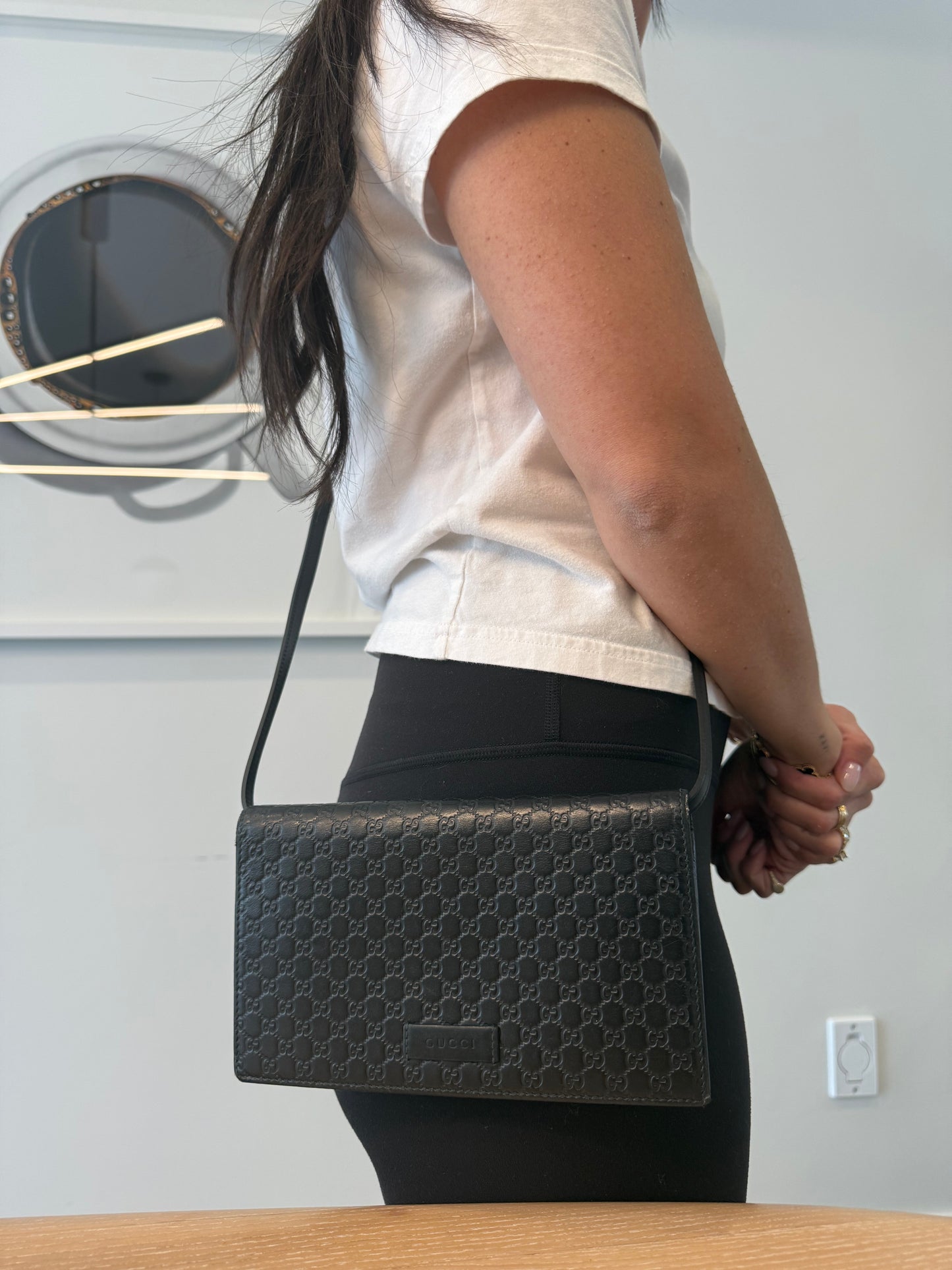 Rare Gucci Guccisma black on black wallet on strap! Heavy duty fits phones keys cards cash coins ! Retail $1500