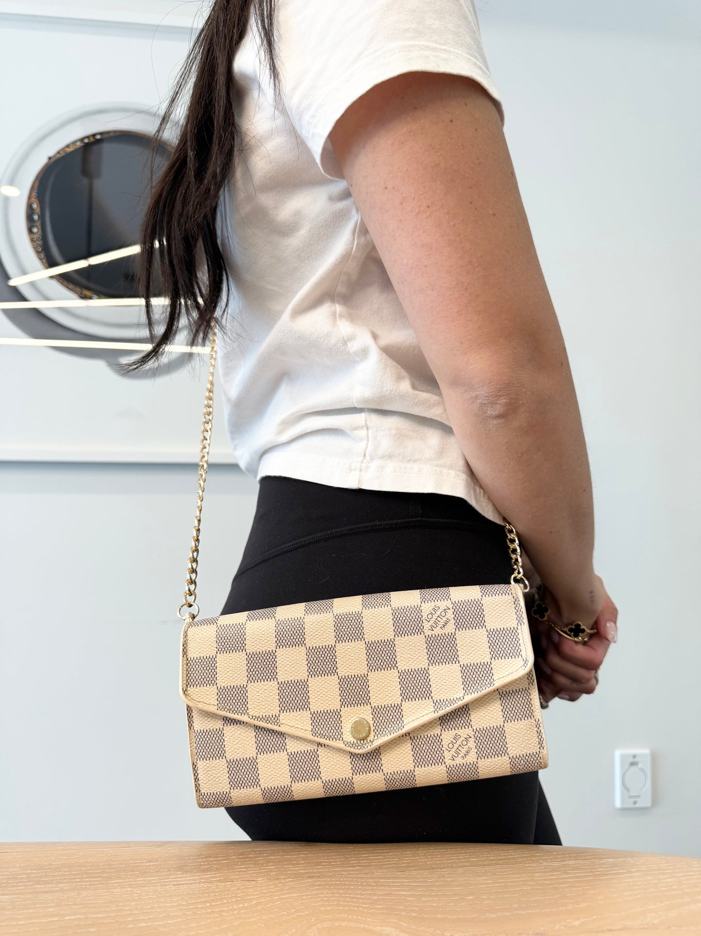 Louis Vuitton damier azur Sarah envelope wallet with added strap and dustbag in absolute pristine condition! $799 plus tax retail