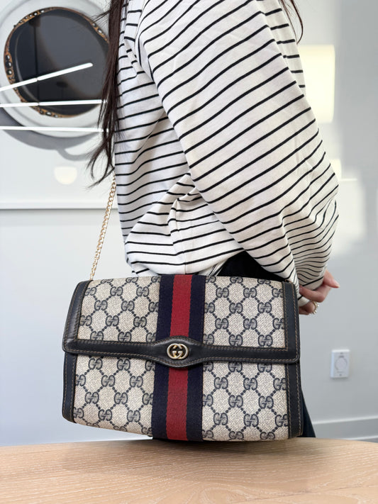 Rare Gucci supreme Ophidia blue web crossbody clutch with added strap in gorgeous preloved condition fits phones keys makeup etc