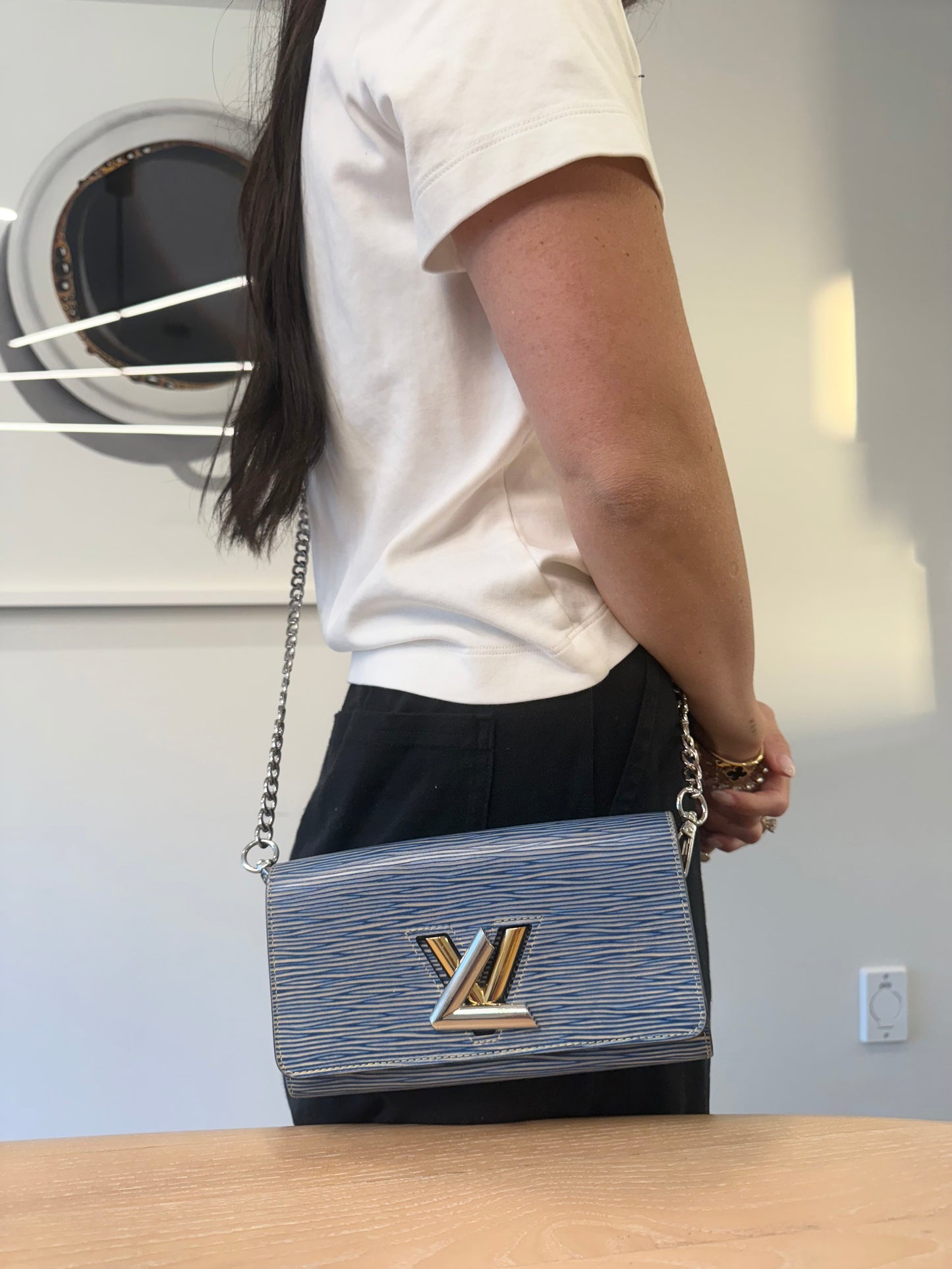 Limited edition Louis Vuitton bi colour twist xxl wallet with added chain! Fits phones keys cards cash coins!