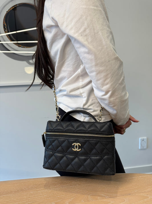 Brand new in box ! Chanel makeup black/gold 2 way vanity ! Fits phones makeup keys wallets etc please don’t pay $15k for a bag in stores ! A vip makeup novelty piece does the job