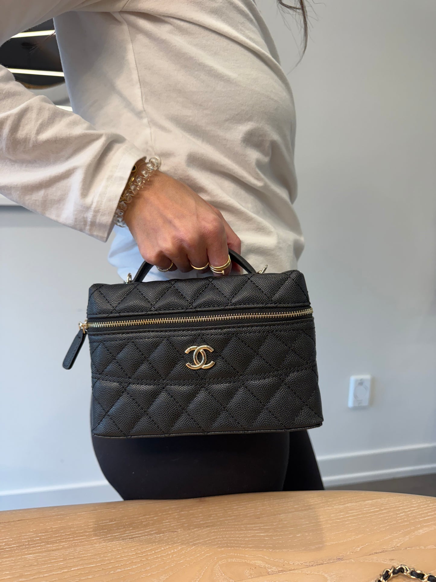 Brand new in box ! Chanel makeup black/gold 2 way vanity ! Fits phones makeup keys wallets etc please don’t pay $15k for a bag in stores ! A vip makeup novelty piece does the job