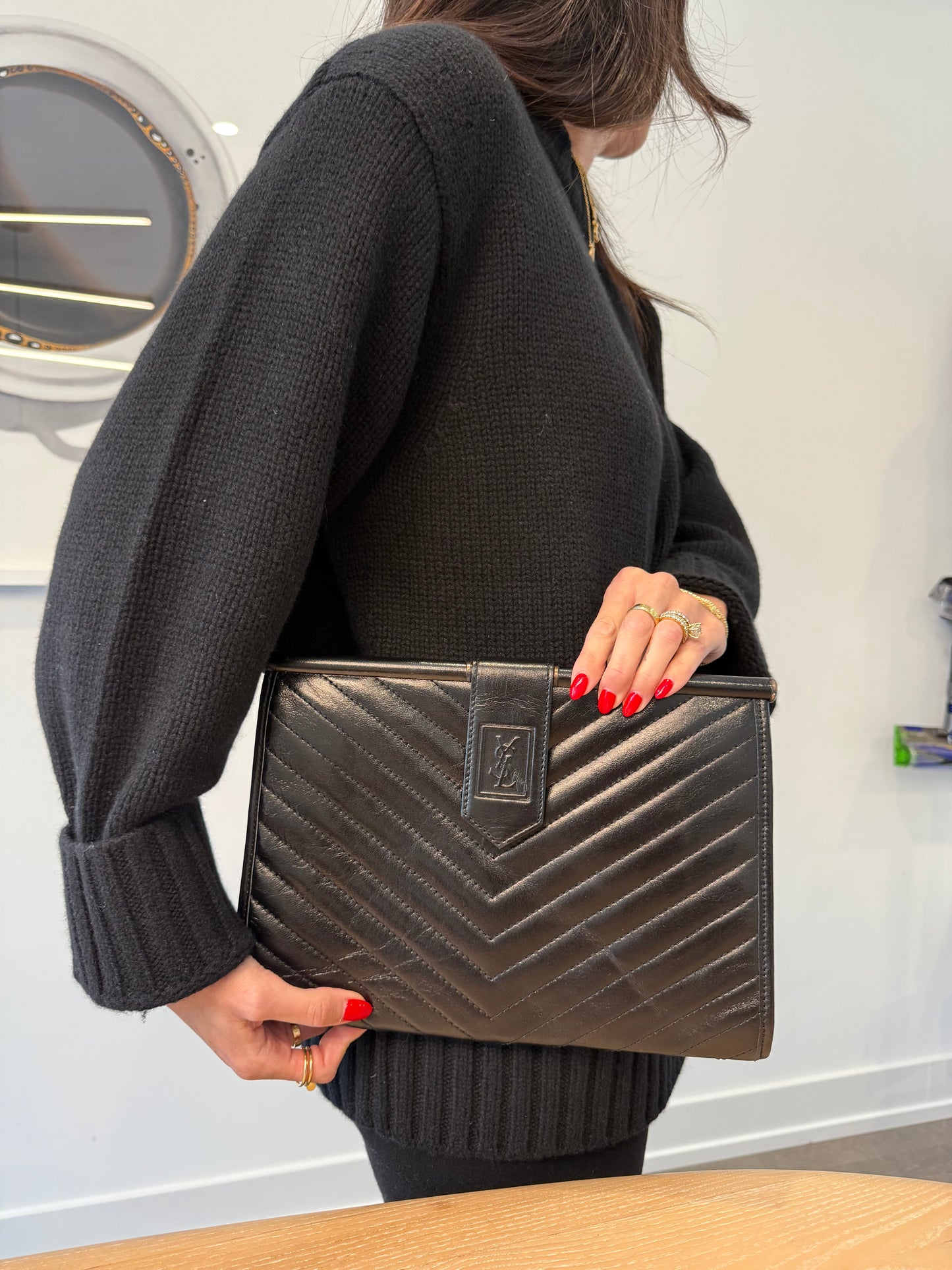 Rare Yves saint Laurent lamb skin magnetic closure chevron stunning condition inside and out crossbody clutch! Fits phones wallets keys makeup etc