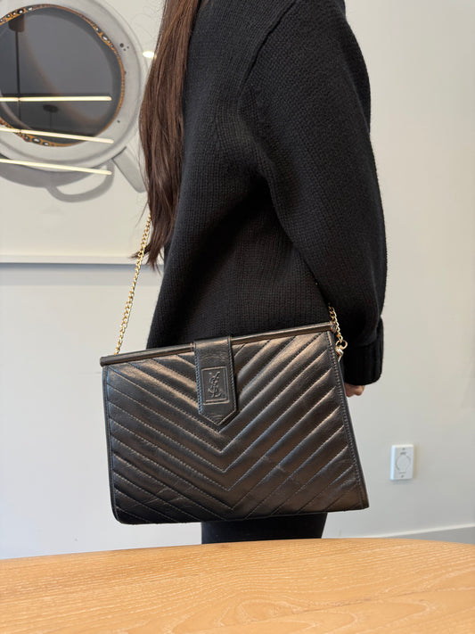 Rare Yves saint Laurent lamb skin magnetic closure chevron stunning condition inside and out crossbody clutch! Fits phones wallets keys makeup etc