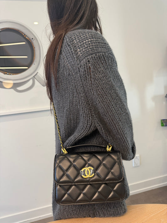 Brand new in box ! Rare Chanel makeup top handle black/gold quilted crossbody bag with adjustable strap! Fits phones keys wallets etc ! This is not a $15,000 bag this is a makeup line piece !