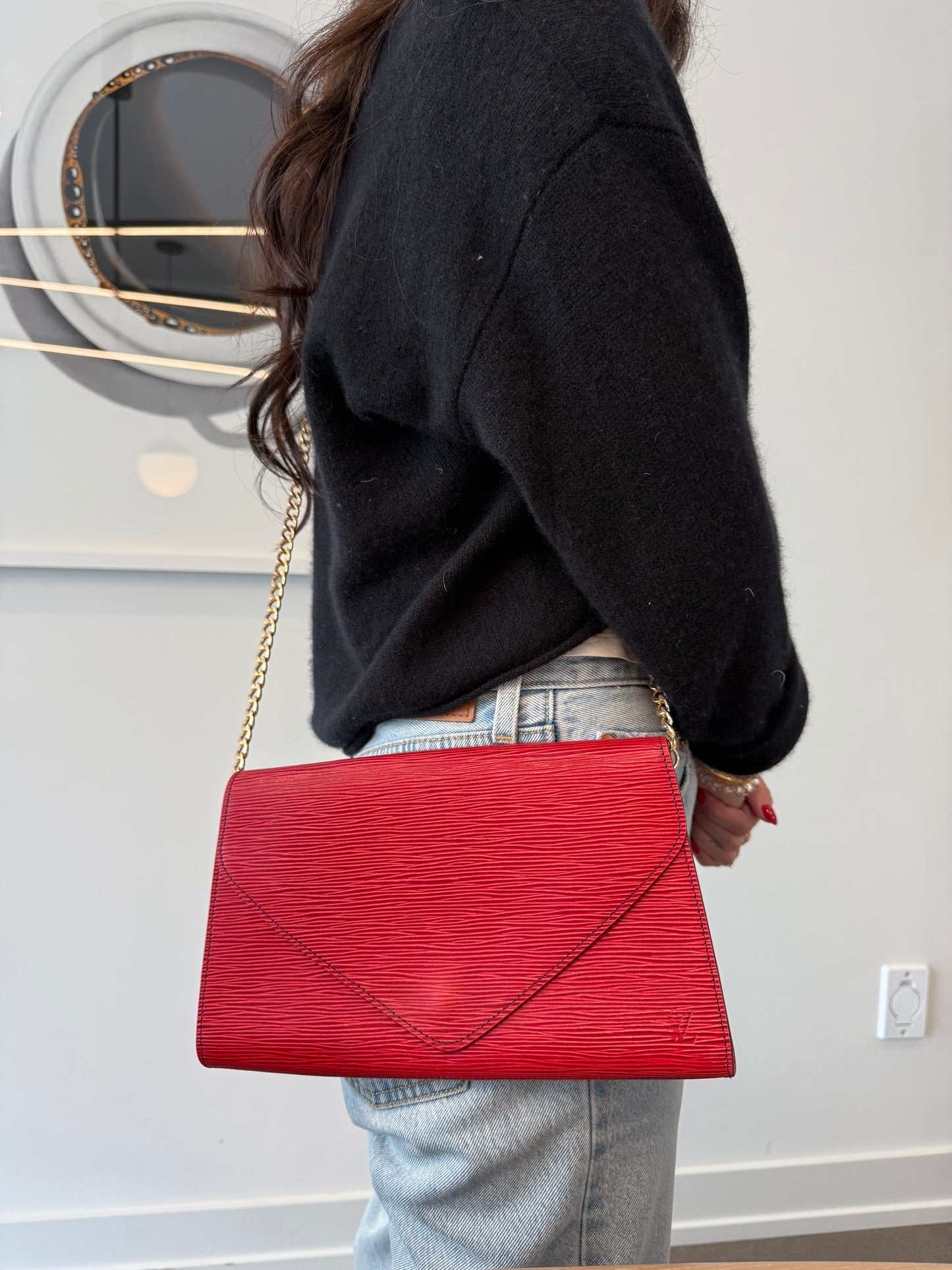 Louis Vuitton epi arts deco gm red crossbody clutch in gorgeous condition with added strap and original dustbag fits phones keys wallets etc