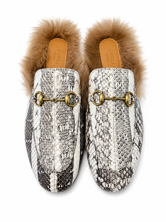 Authentic Gucci genuine Python sherling Princetown mules limited edition size 35 women’s retail over $2500 brand new ! Just tried on