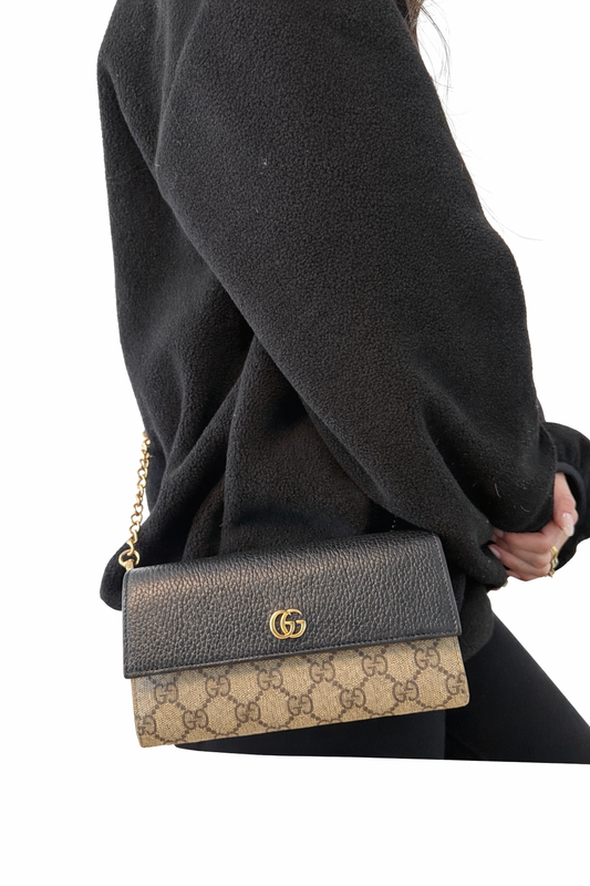 Gucci supreme long wallet flap xl with added removeable strap in box