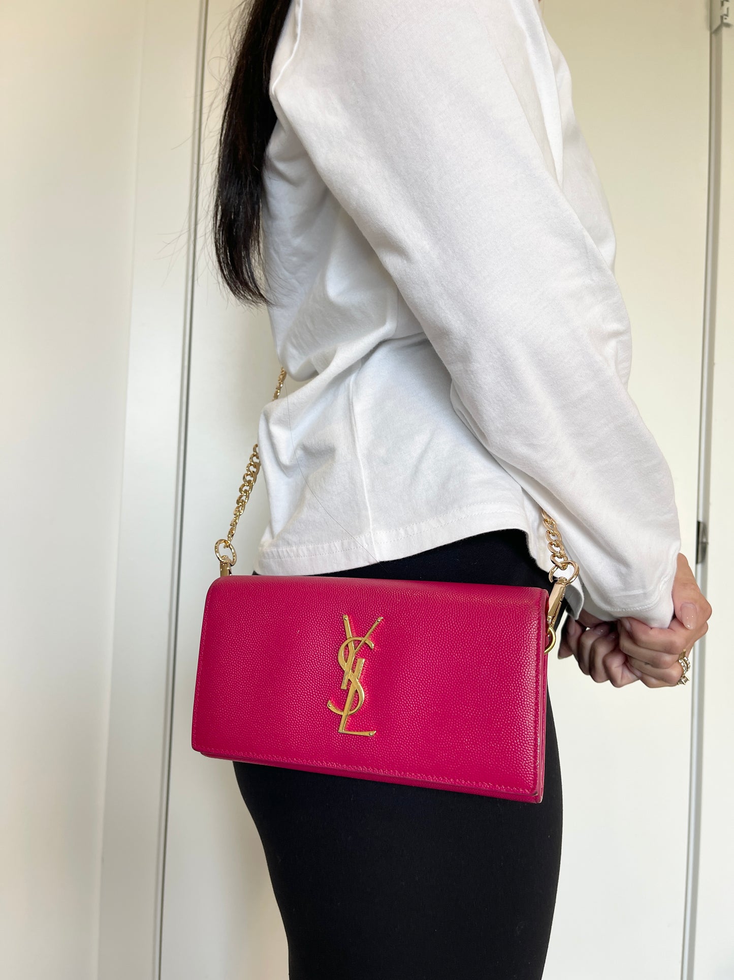 Yves saint Laurent so kate flap XL wallet with a chain