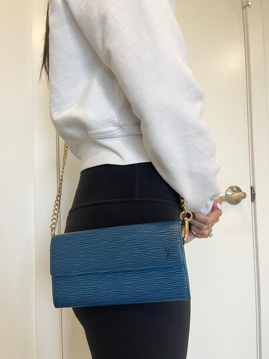 Louis Vuitton Blue Epi Wallet with a Chain