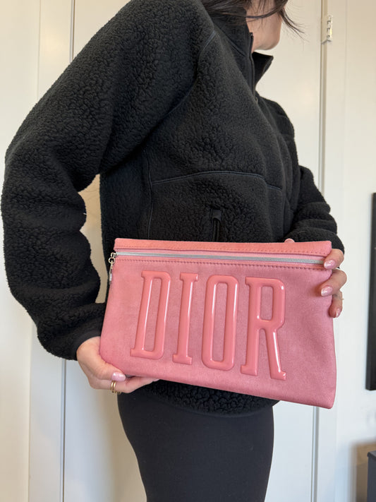 Brand new Dior beaute  pink zipper top clutch