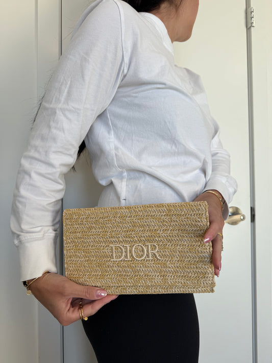 Brand new Dior beauty heavy duty tweed magnetic closure zipper top clutch !