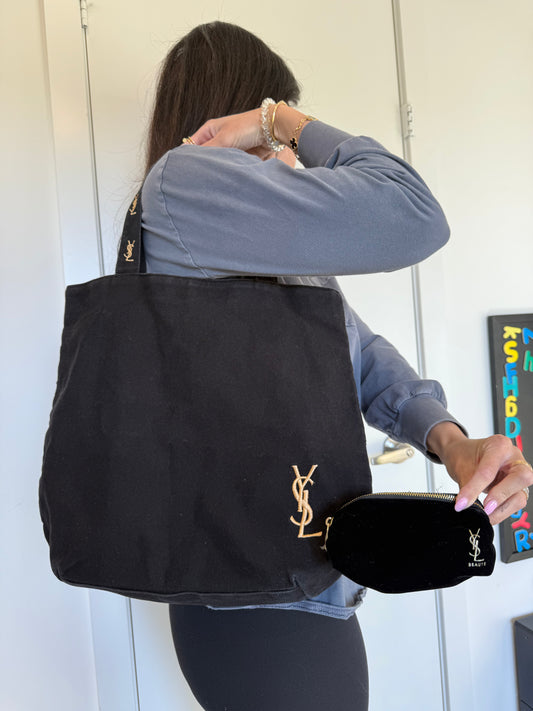 Yves saint Laurent shoppers tote combo with clutch.