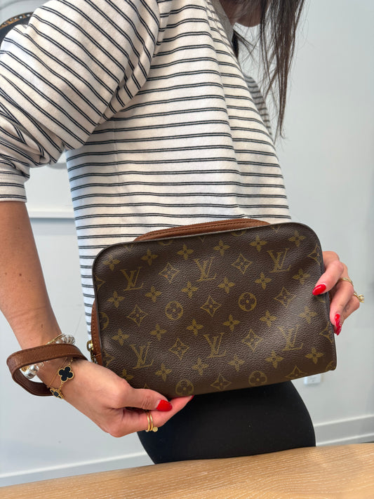 Louis Vuitton monogram orsay wristlet with original lv strap! Fits phones keys  makeup etc