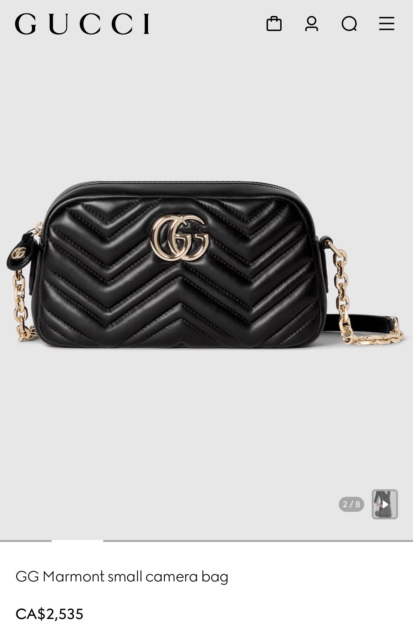 Authentic Gucci Marmont camera adjustable strap black/gold crossbody in dustbag! Retail over $2800!