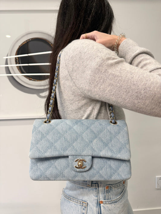 Limited Edition Chanel denim classic double flap medium crossbody shoulder bag!
