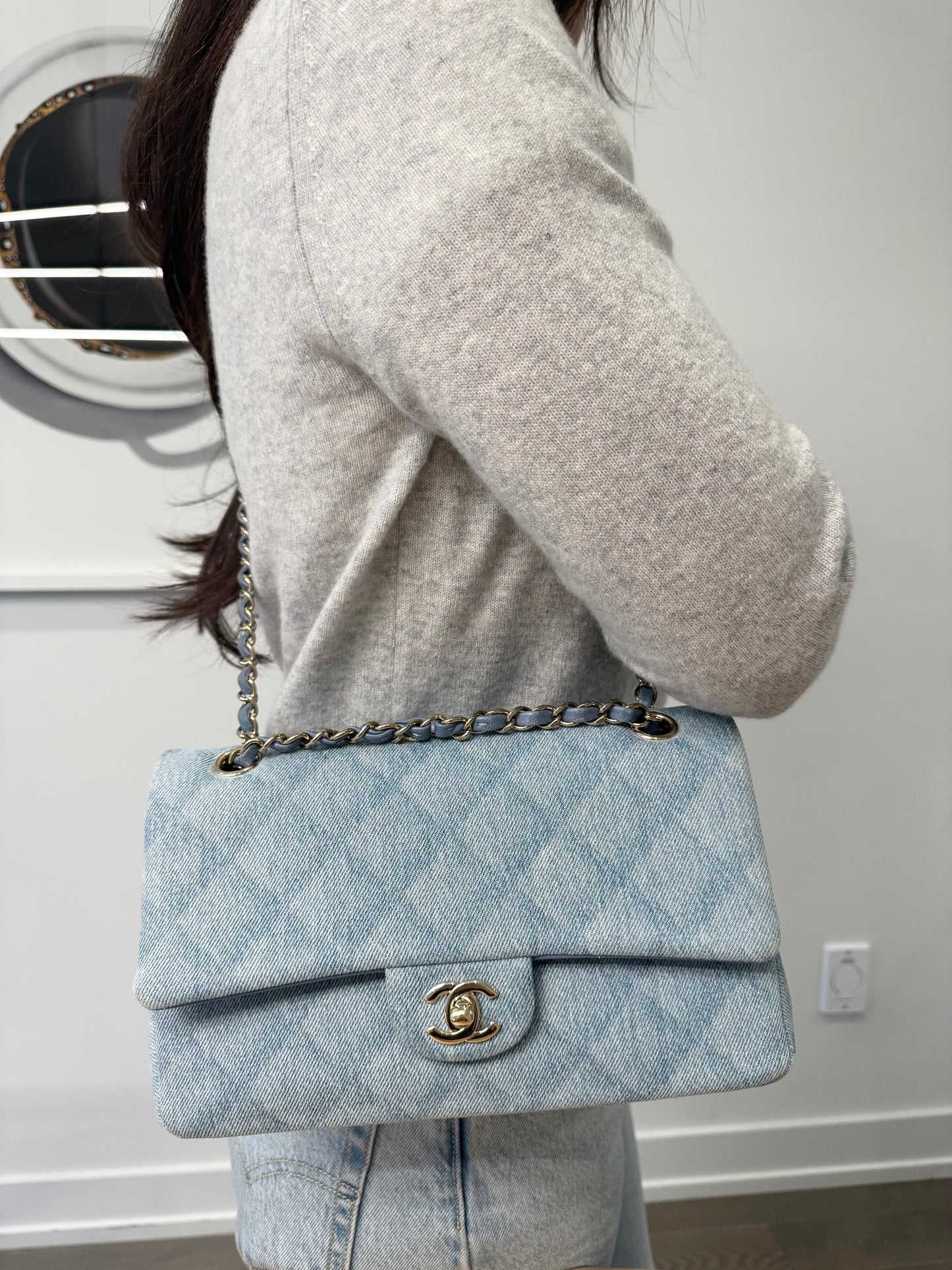Limited Edition Chanel denim classic double flap medium crossbody shoulder bag!