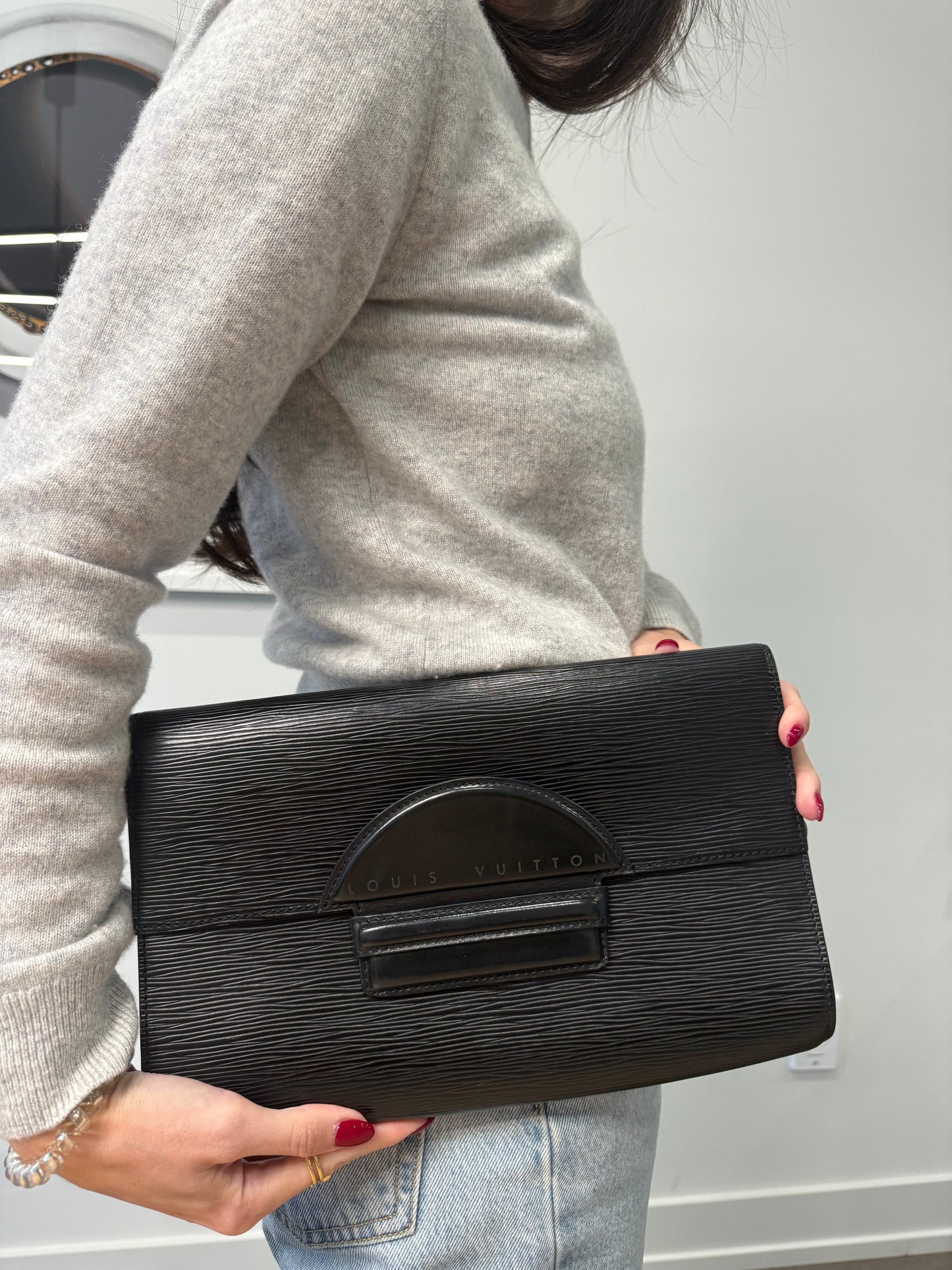 Louis Vuitton epi challot Gm crossbody clutch with added black strap! Fits phones keys makeup etc