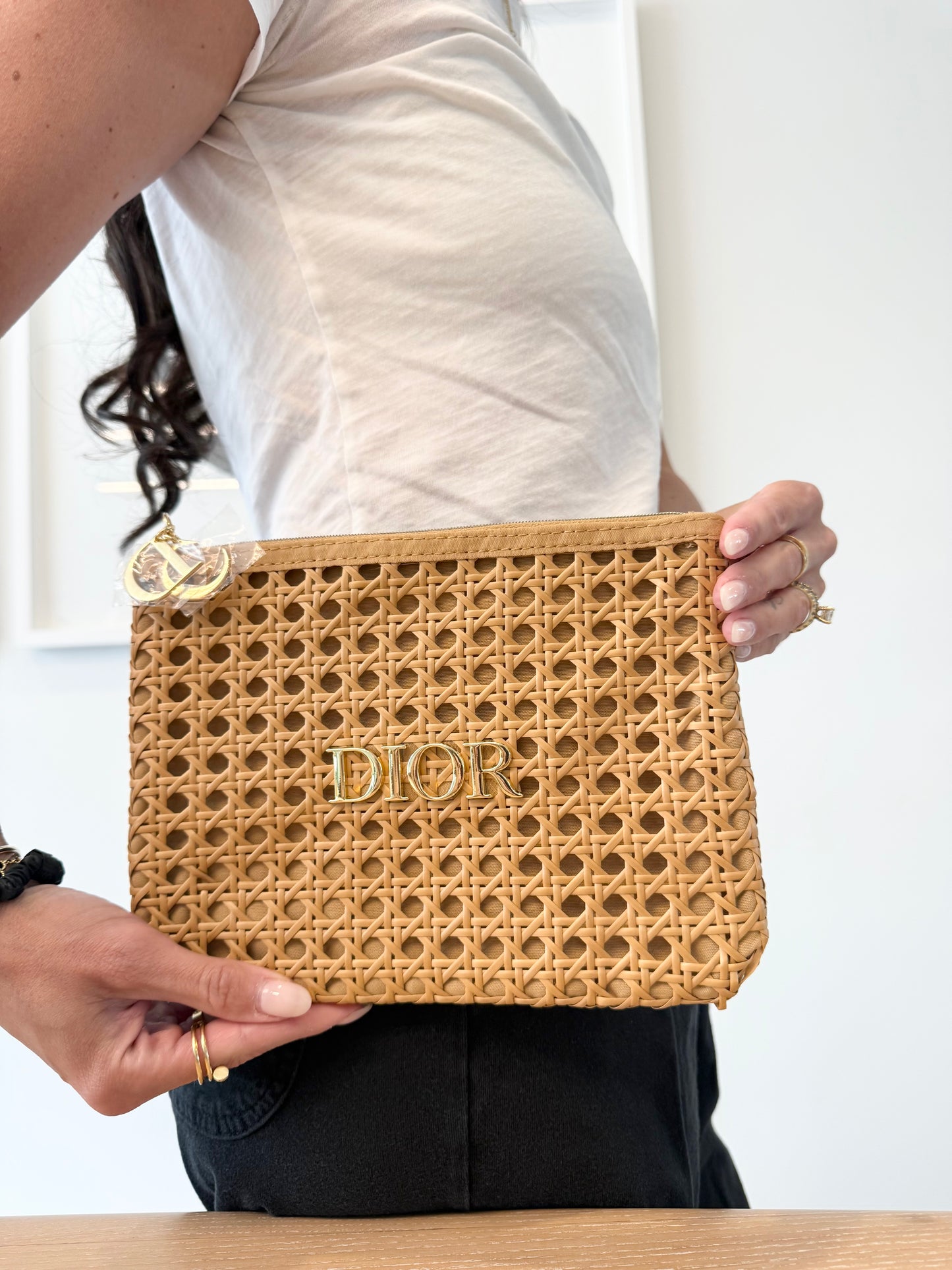 Authentic Dior Brand new in box zipper top raffia clutch with stickers on! Rare beauty piece !