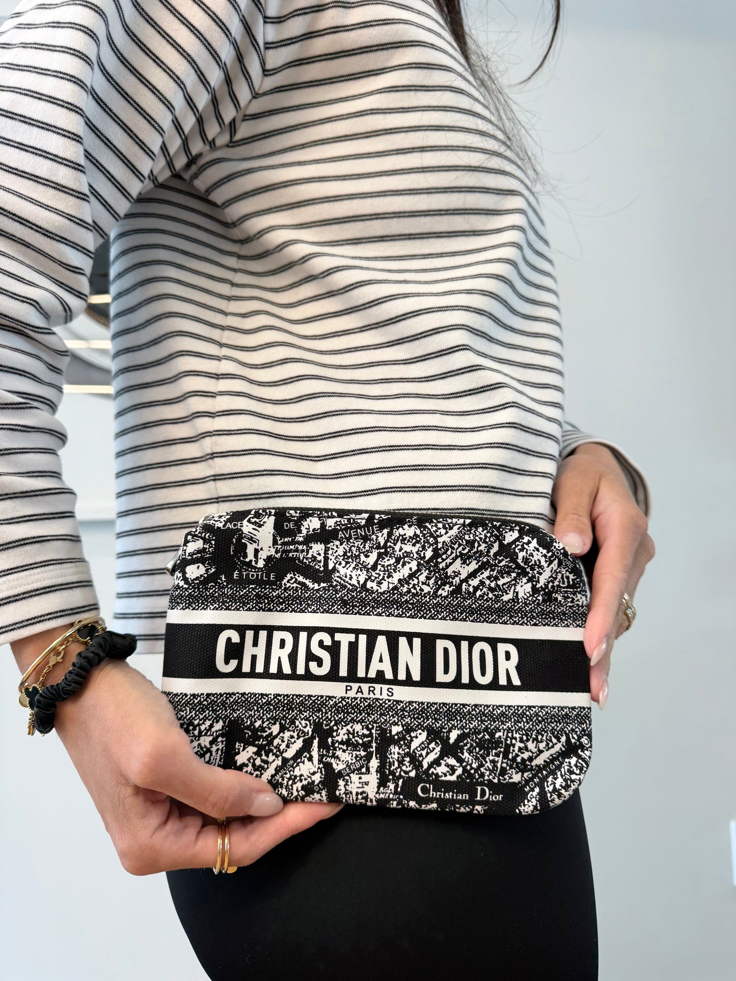 Authentic Christian Dior Beauty Black & White Paris Print Vanity Clutch Cosmetic Pouch. Brand new . Fits phones makeup etc