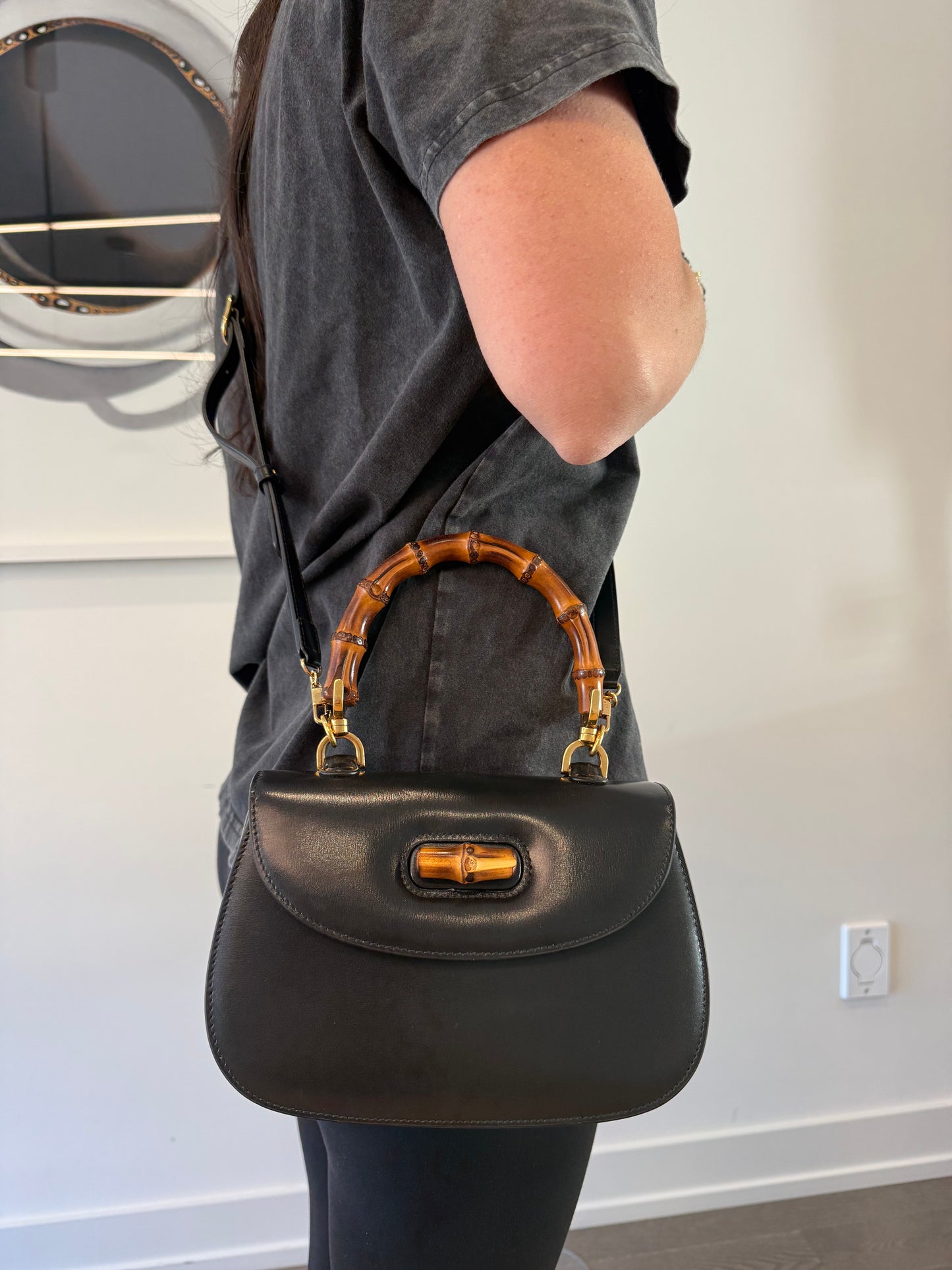 Authentic Gucci Black Patent Leather Bamboo Top Handle Crossbody with original Gucci adjustable Strap! 9.8/10 condition client paid $3500!