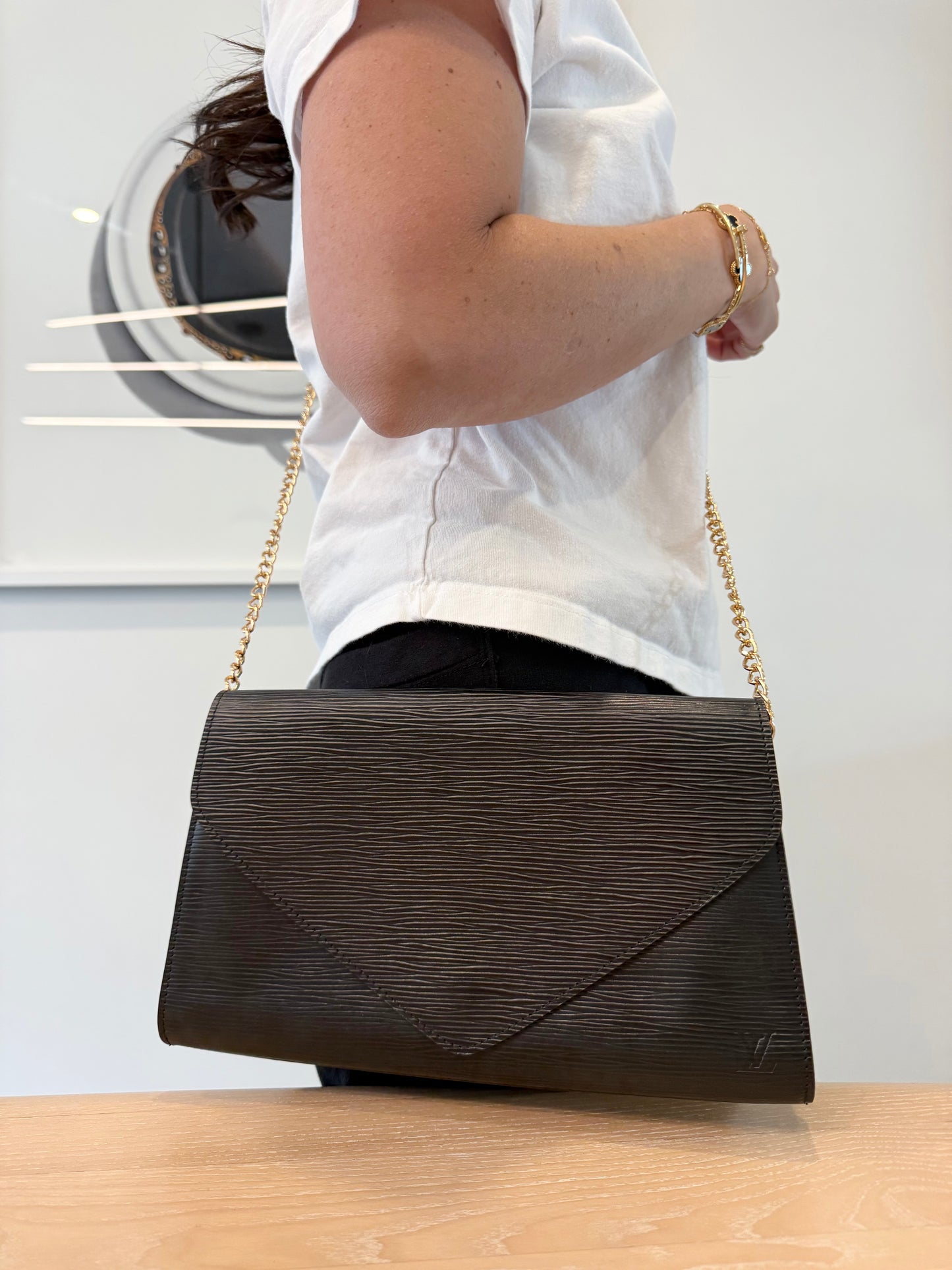 Authentic Louis Vuitton Epi Black Art Deco in dustbag!!! Stunning condition inside and out with added removeable strap.
