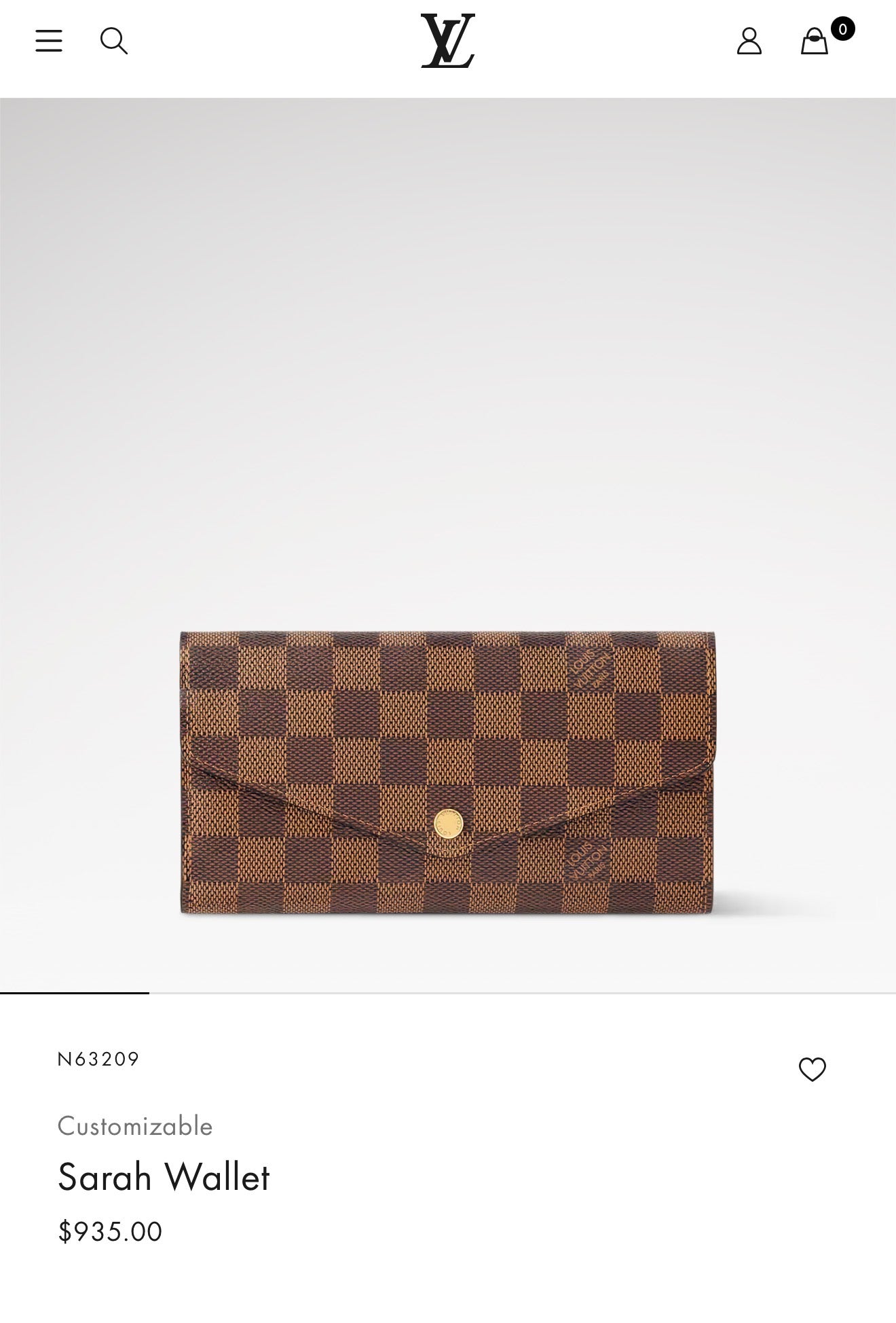 Authentic Louis Vuitton damier ebene Sarah wallet with added removeable strap in pristine condition inside and out ! Fits phones etc retail $935 plus tax !