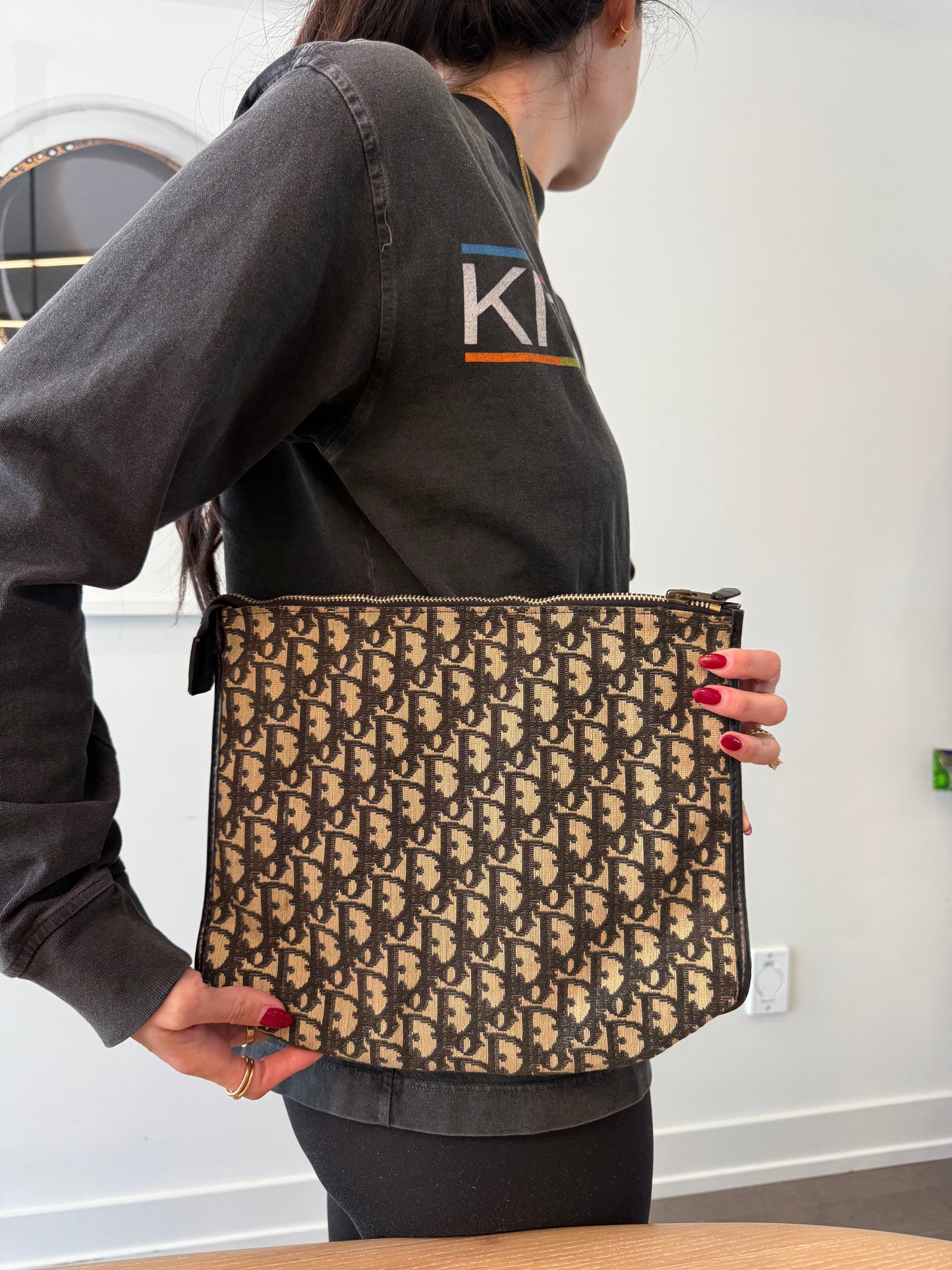 Rare Dior blue web trotteur zipper top toiletry 26 unbelievable condition inside and out fits phones wallets makeup keys etc