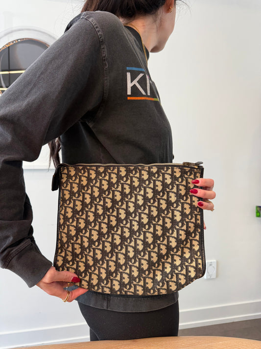 Rare Dior blue web trotteur zipper top toiletry 26 unbelievable condition inside and out fits phones wallets makeup keys etc