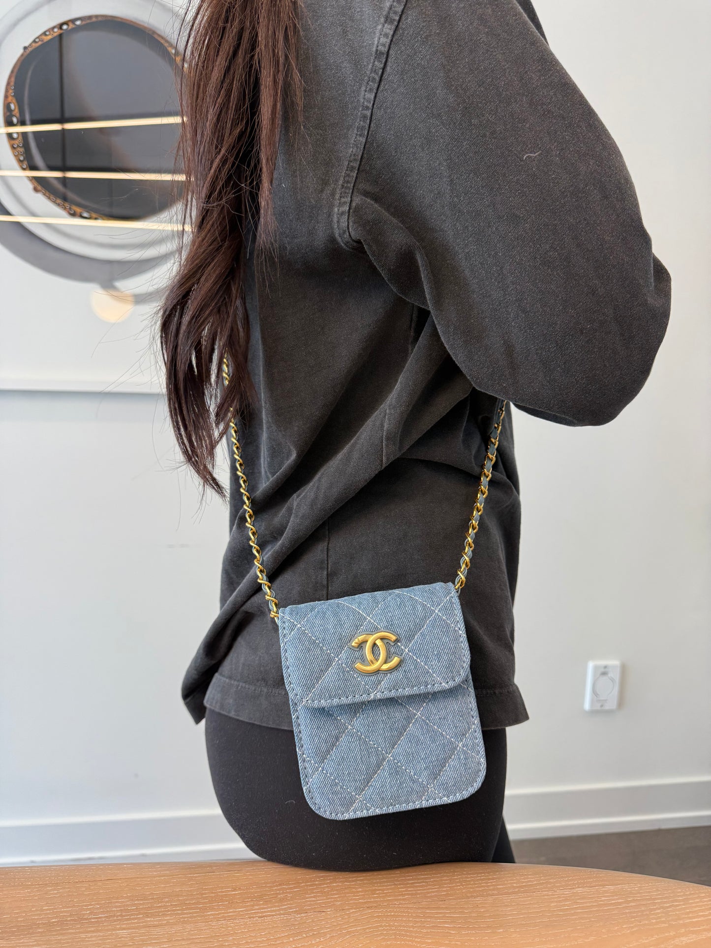 Brand new in box Chanel Denim crossbody !! With compliments of Chanel! Fits alll cardholders keys makeup etc