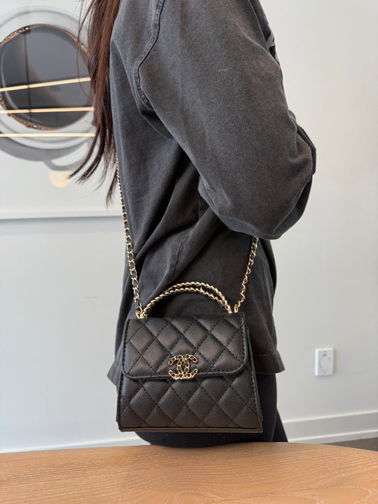 Brand new in box ! Chanel heavy duty top handle magnetic closure crossbody bag ! Fits phones keys cardholders makeup etc this is a makeup novelty bag not a $15,000 bag