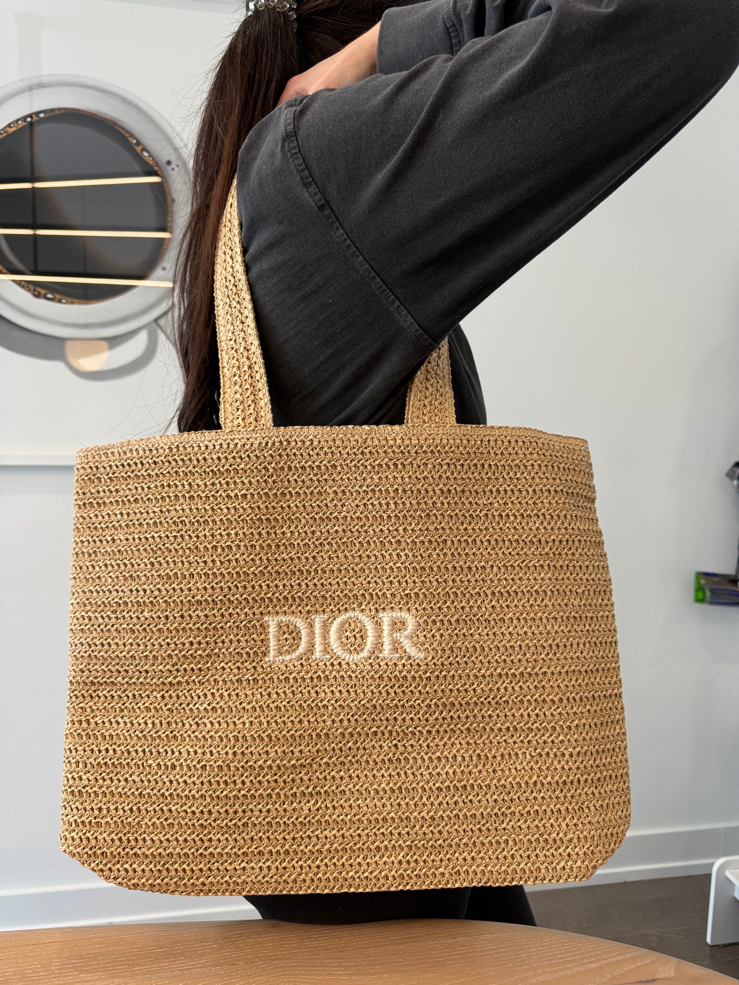 Buy 1 get 1 free !  Brand new Dior beach raffia tote daily tote ! Laptops clothes etc plus 1 brand new black shoppers Dior tote