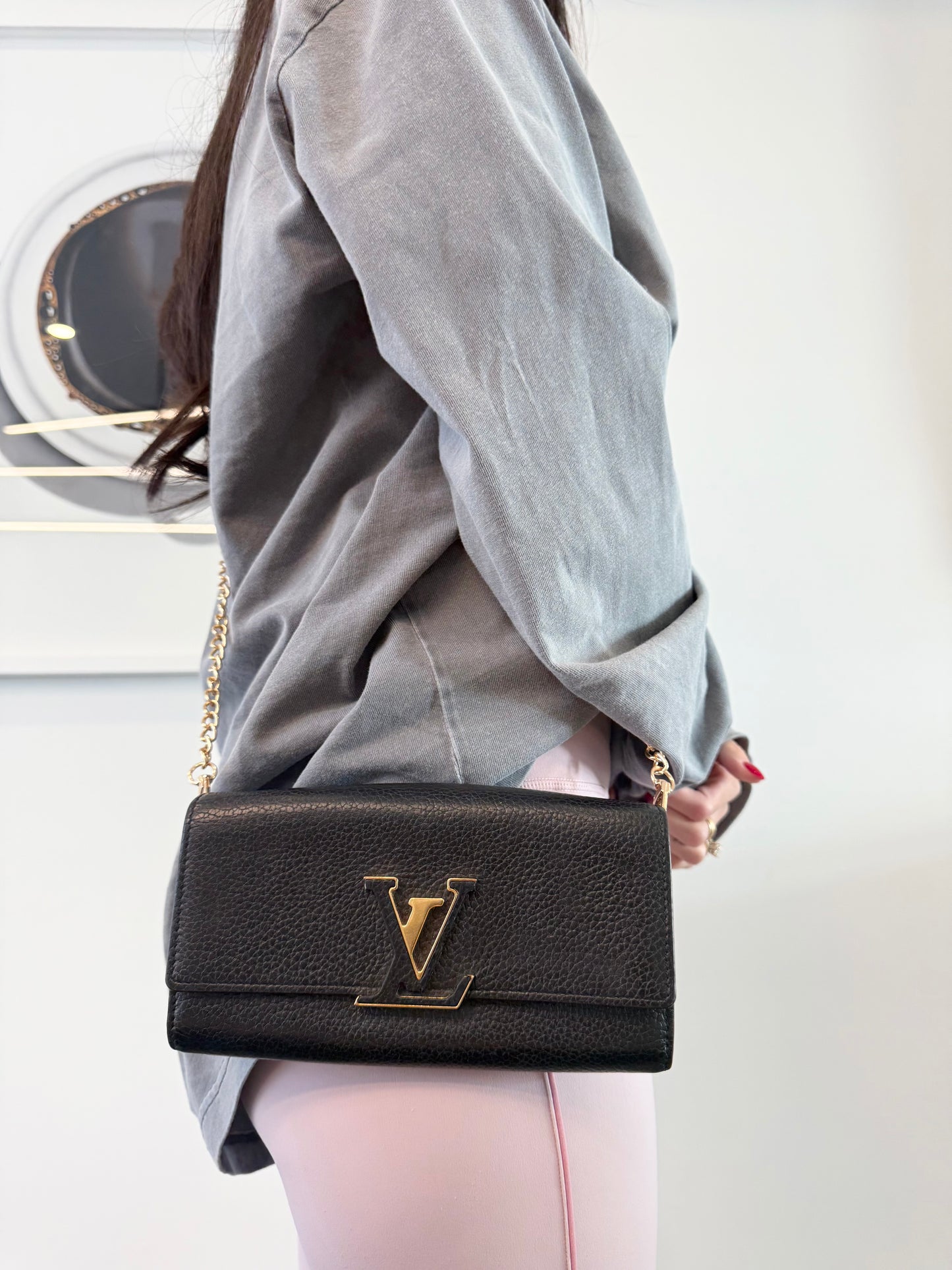 Authentic Louis Vuitton Capucines Xl wallet with added removeable strap in box ! Fits phones cards cash coins etc