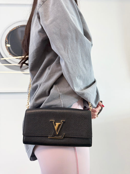 Authentic Louis Vuitton Capucines Xl wallet with added removeable strap in box ! Fits phones cards cash coins etc