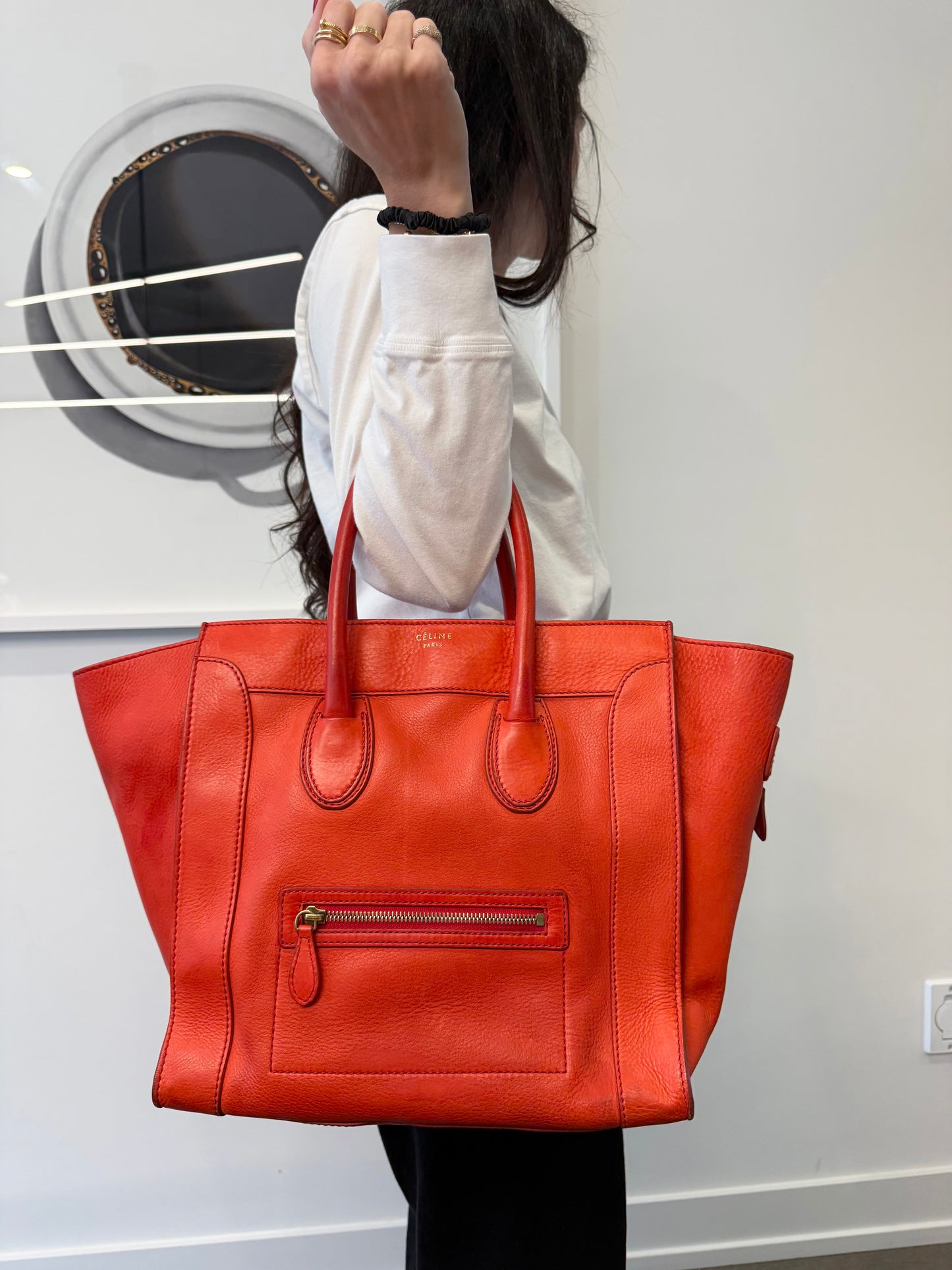 Authentic Céline Phantom Luggage Tote Red shoulder bag! Retail $3500 new !