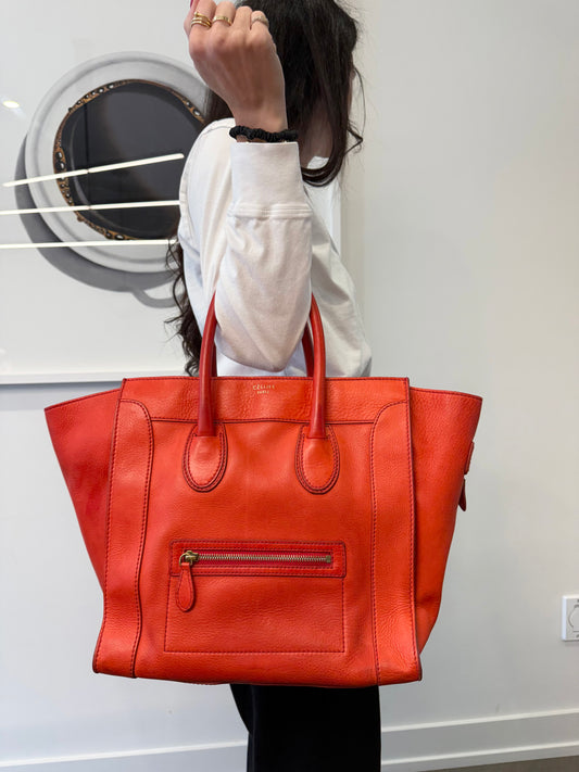 Authentic Céline Phantom Luggage Tote Red shoulder bag! Retail $3500 new !