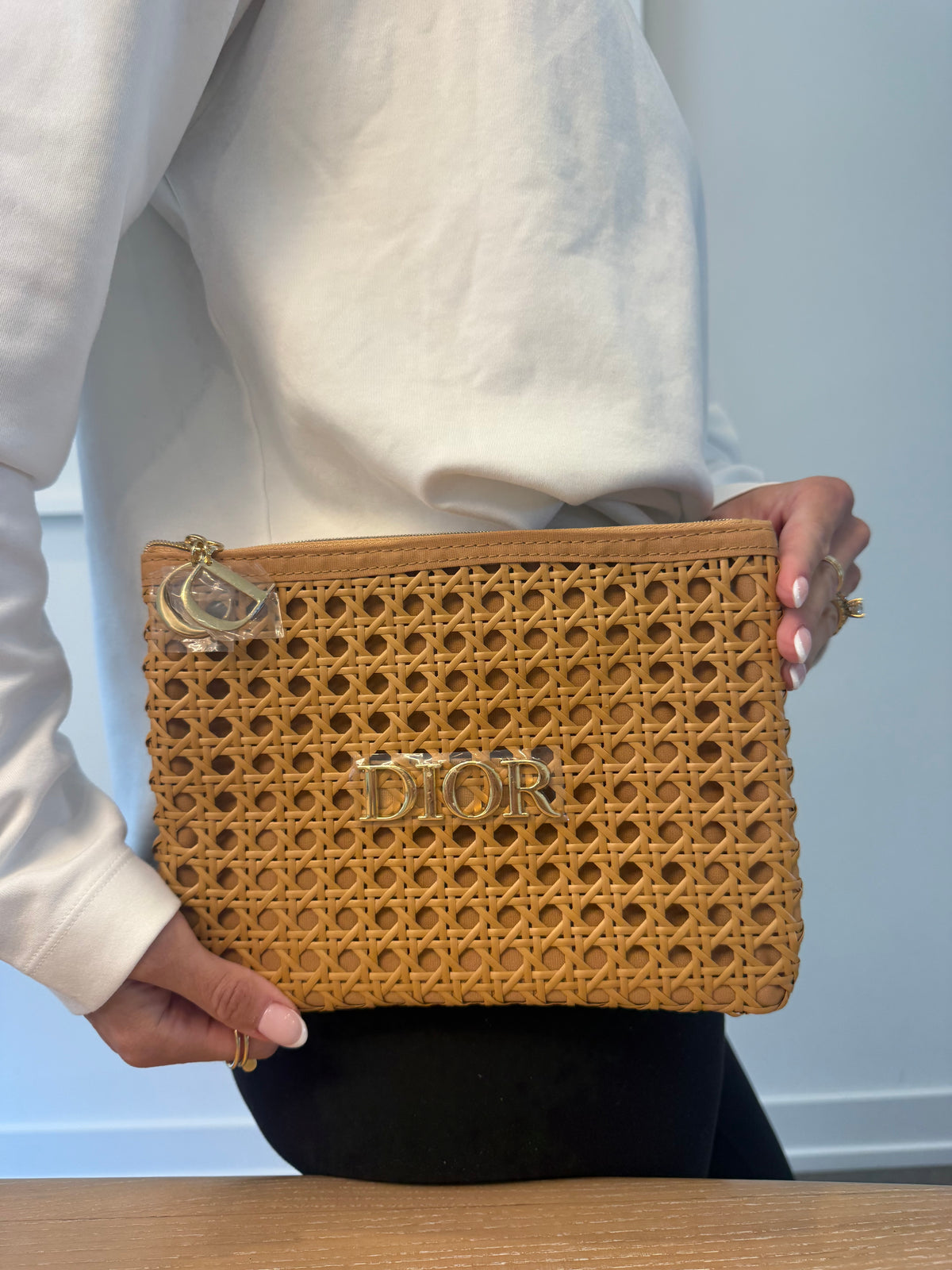 Authentic Dior beauty brand new with stickers on zipper top clutch fits phones keys makeup etc