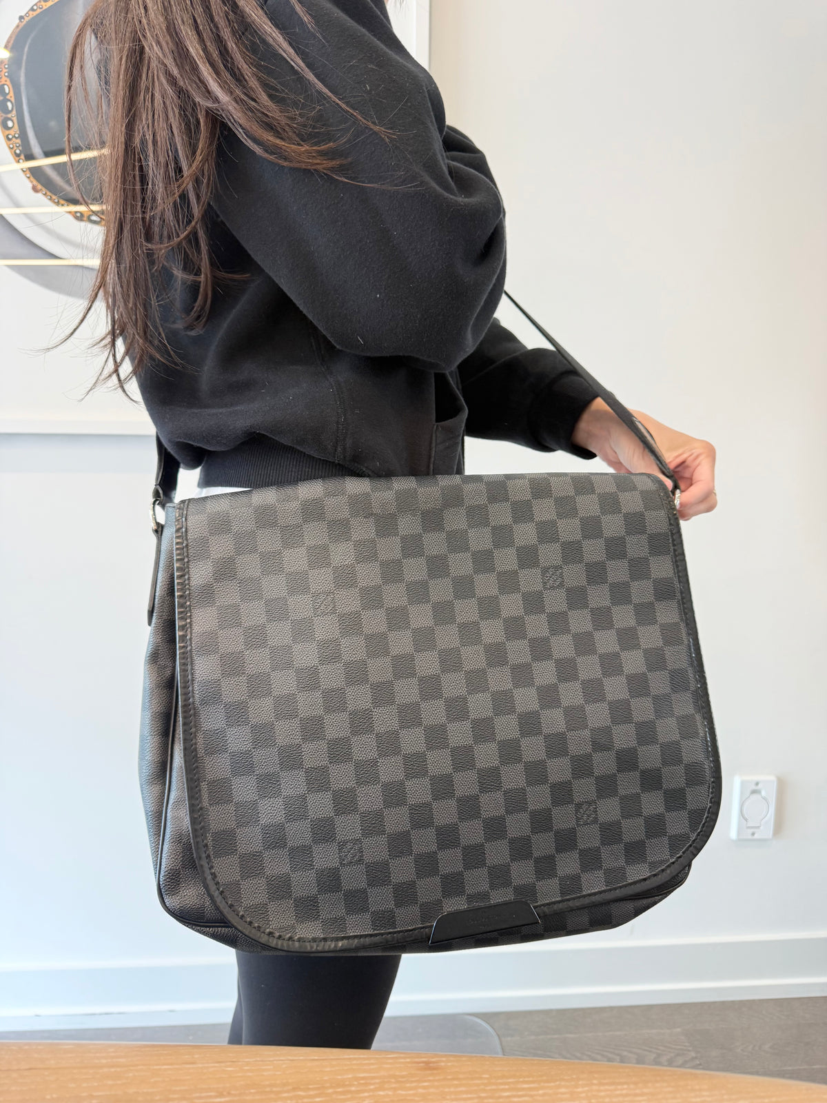 Authentic Louis Vuitton Graphite Daniel GM Flap unisex adjustable strap messenger in gorgeous preloved condition $3000 retail fits everything from laptops documents diapers etc