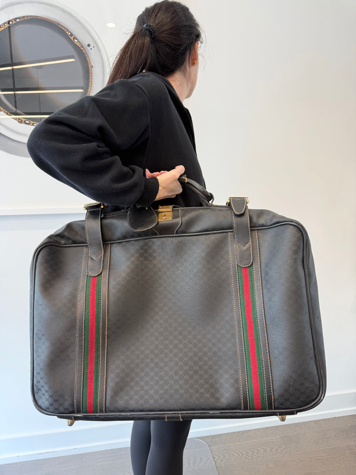 Authentic Gucci Ophidia Black Trunk heavy duty Suitcase with Gucci straps inside the perfect suitcase ! unisex and great preloved condition