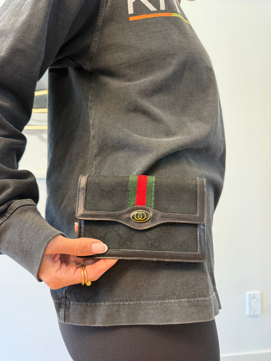 Authentic Gucci black supreme Ophidia button closure cardholder coin pouch clutch